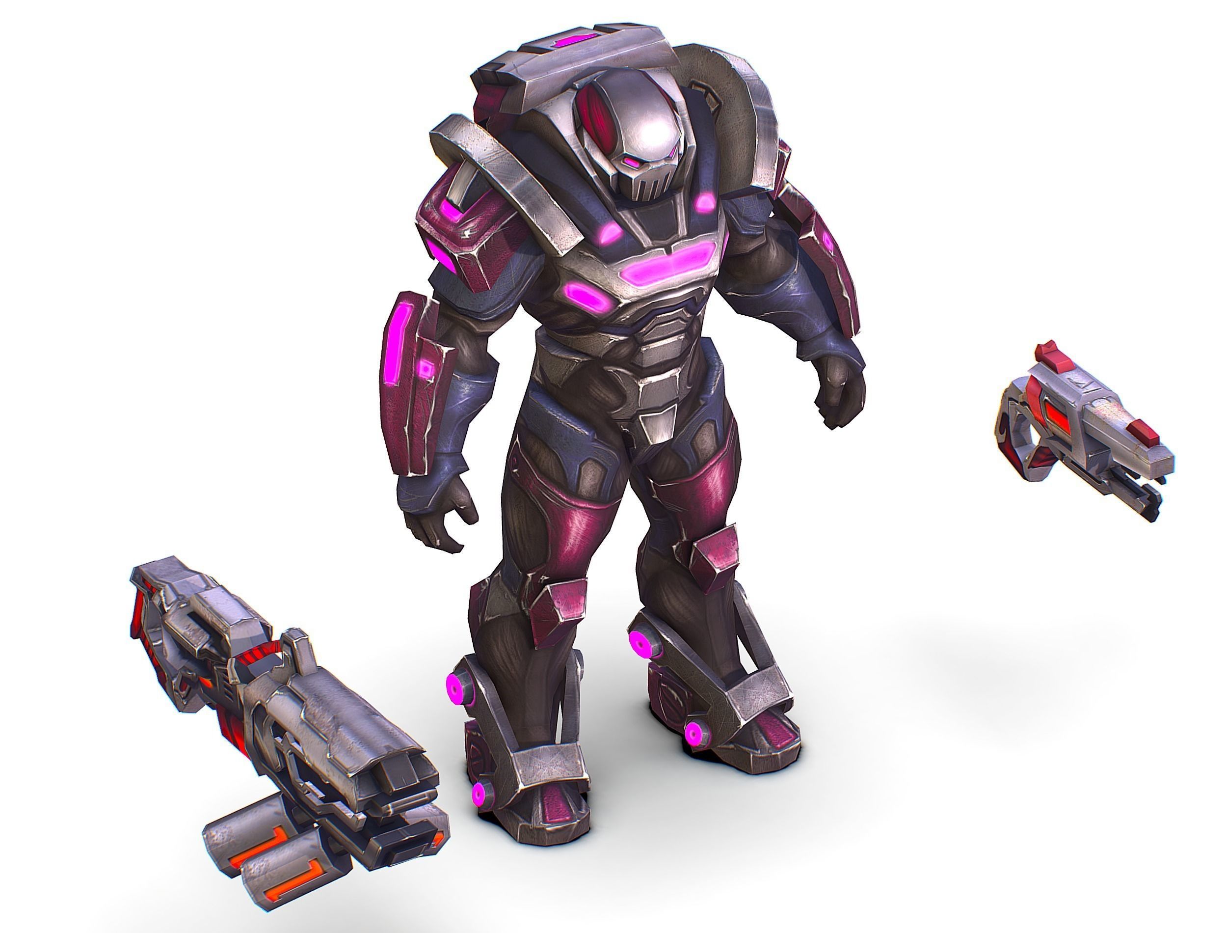 Cyborg Machine Gun with Automatic Rifle and Pistol - 3dsMax Low-poly 3D model_41