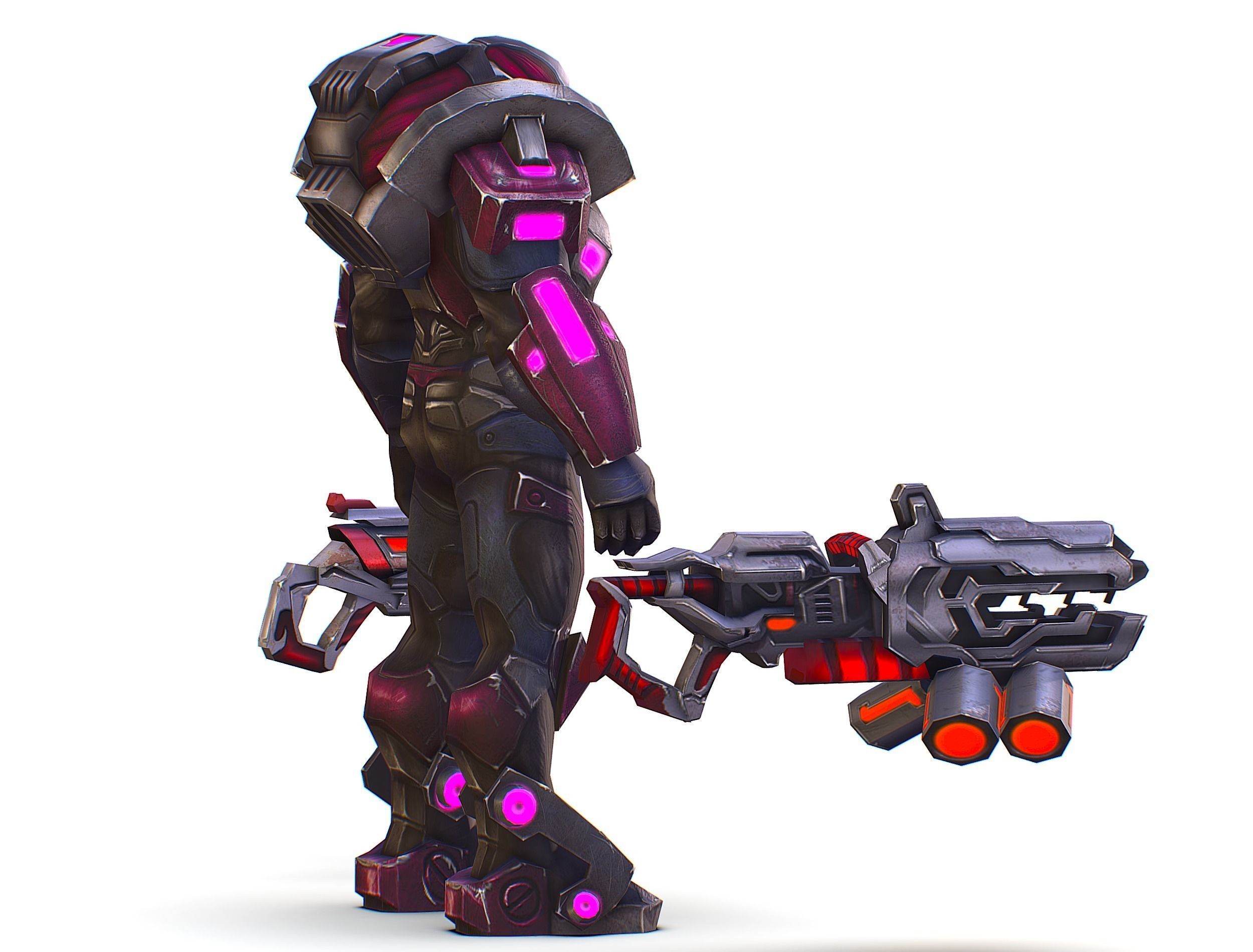 Cyborg Machine Gun with Automatic Rifle and Pistol - 3dsMax Low-poly 3D model_7