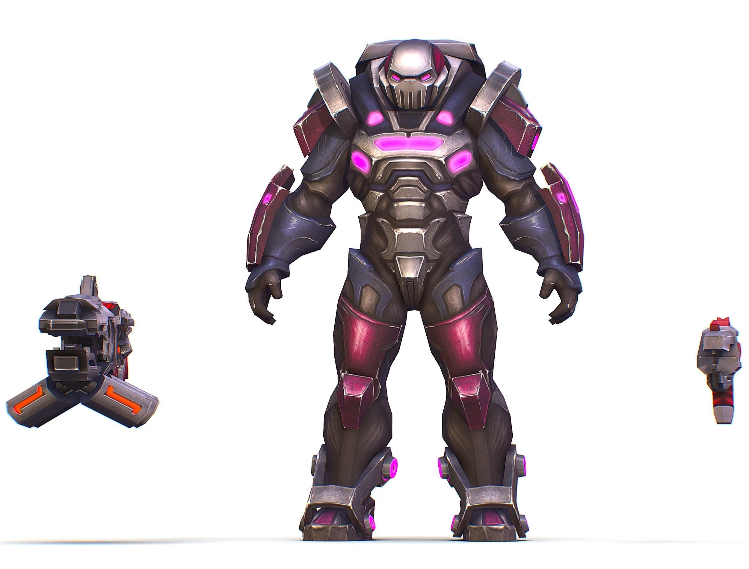 Cyborg Machine Gun with Automatic Rifle and Pistol - 3dsMax Low-poly 3D model_26