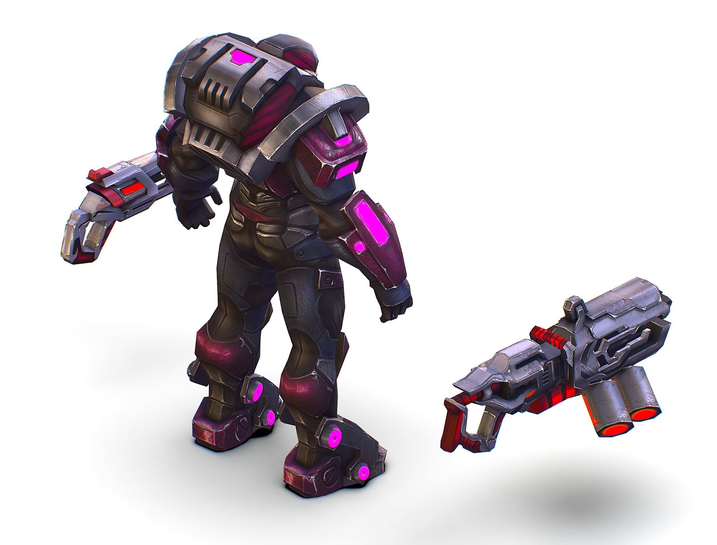 Cyborg Machine Gun with Automatic Rifle and Pistol - 3dsMax Low-poly 3D model_44