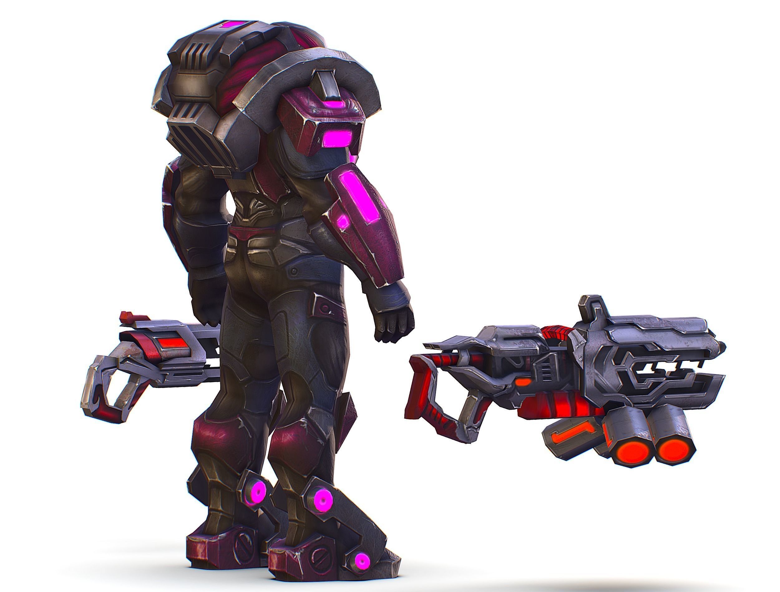 Cyborg Machine Gun with Automatic Rifle and Pistol - 3dsMax Low-poly 3D model_8