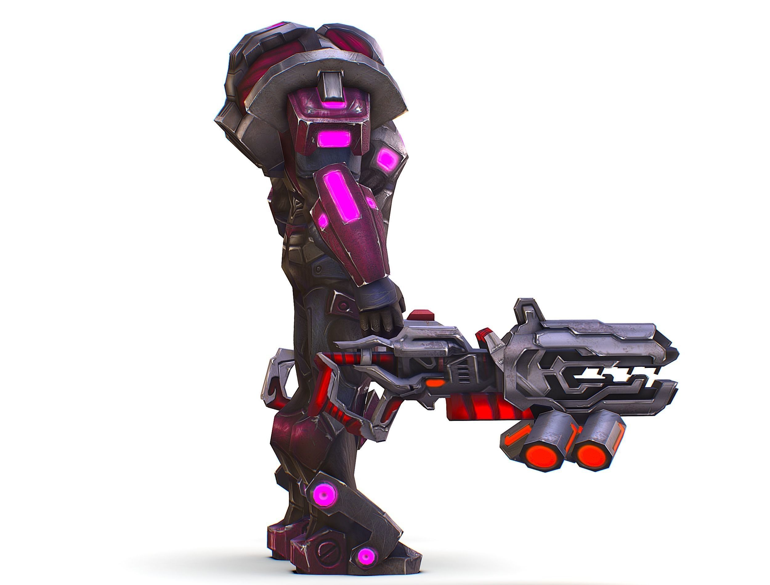 Cyborg Machine Gun with Automatic Rifle and Pistol - 3dsMax Low-poly 3D model_6