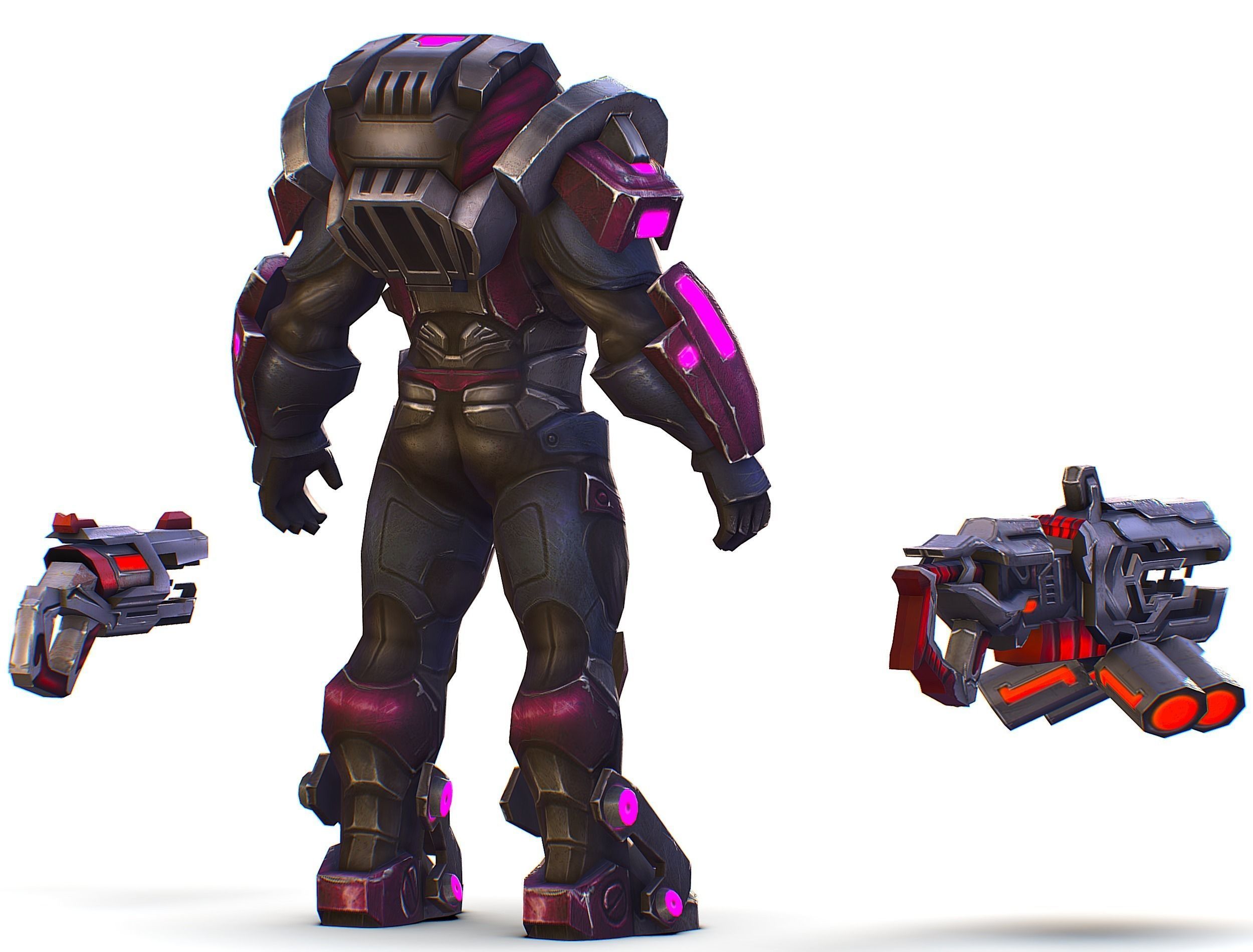 Cyborg Machine Gun with Automatic Rifle and Pistol - 3dsMax Low-poly 3D model_10