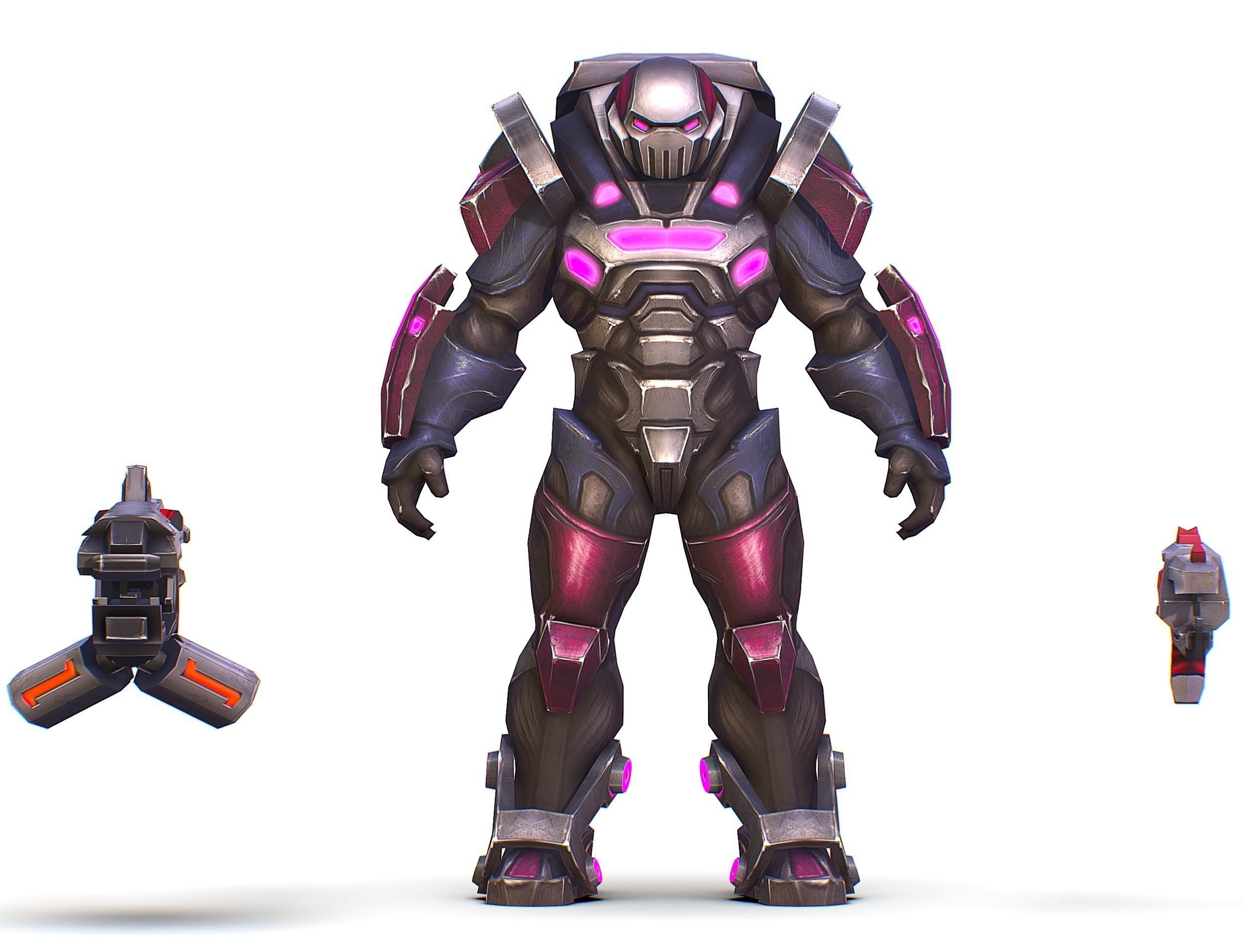 Cyborg Machine Gun with Automatic Rifle and Pistol - 3dsMax Low-poly 3D model_37