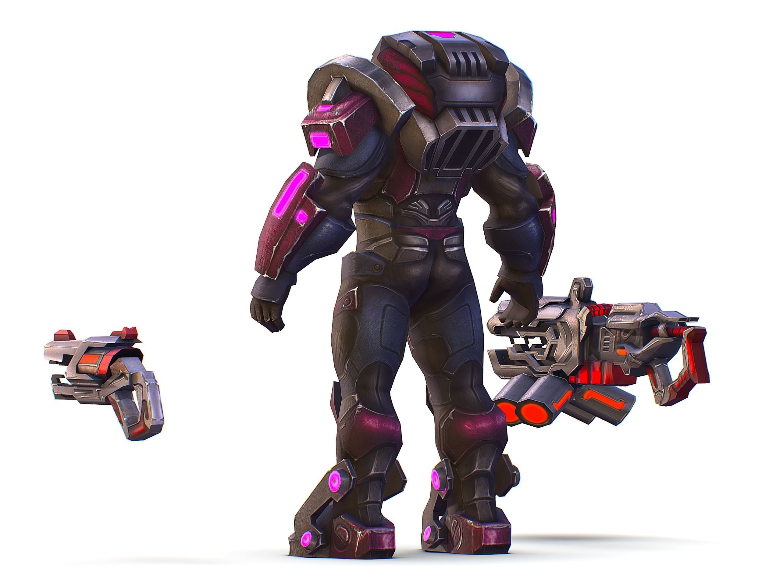 Cyborg Machine Gun with Automatic Rifle and Pistol - 3dsMax Low-poly 3D model_16