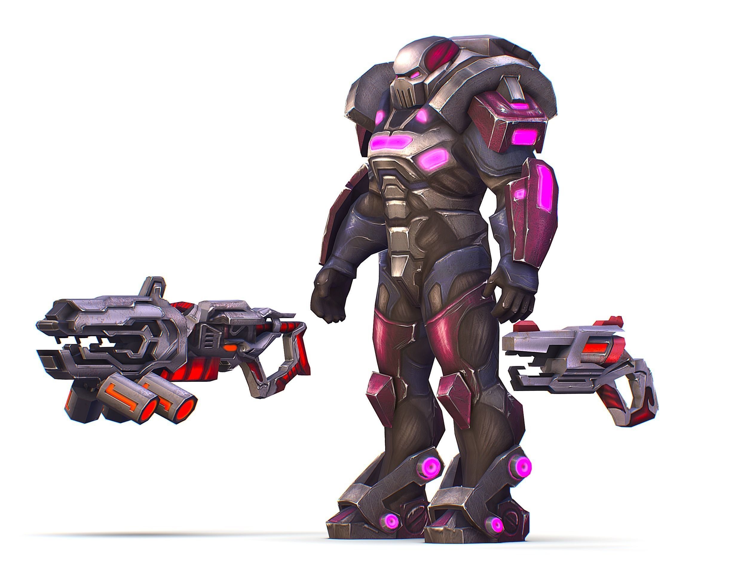 Cyborg Machine Gun with Automatic Rifle and Pistol - 3dsMax Low-poly 3D model_23