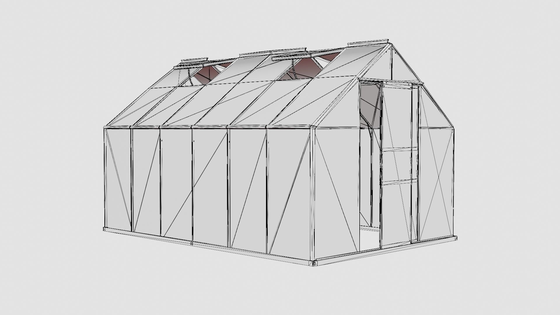 Greenhouse Merkur 9900 Glass Green Low-poly 3D model_7