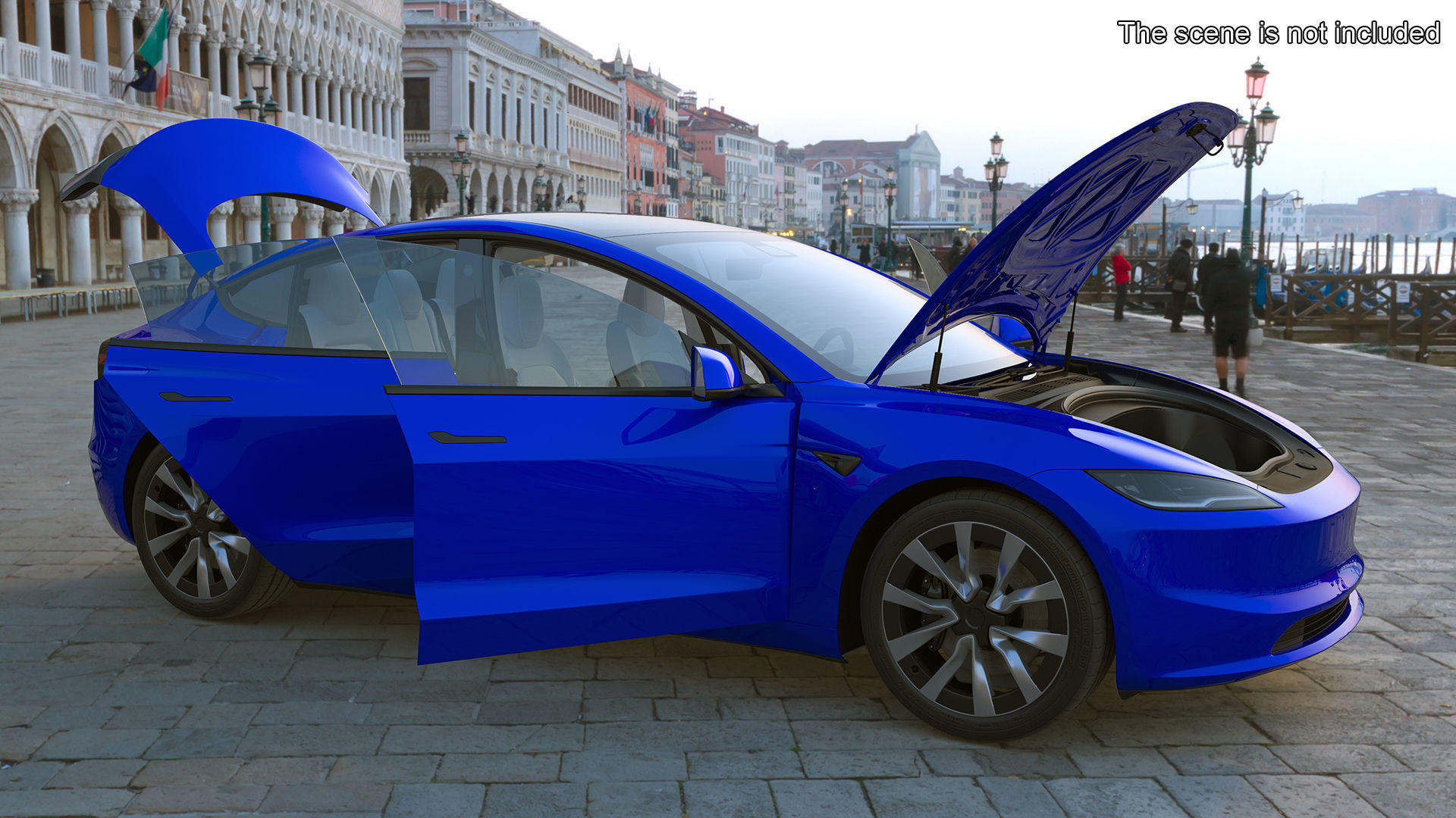 Modern Electric Sedan Blue Rigged 3D model