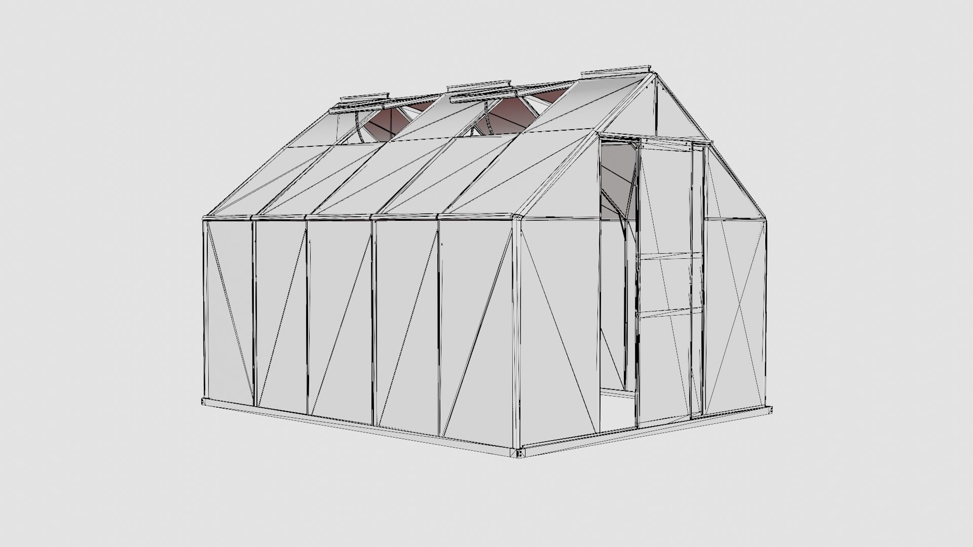 Greenhouse Merkur 8300 Glass Green Low-poly 3D model_7