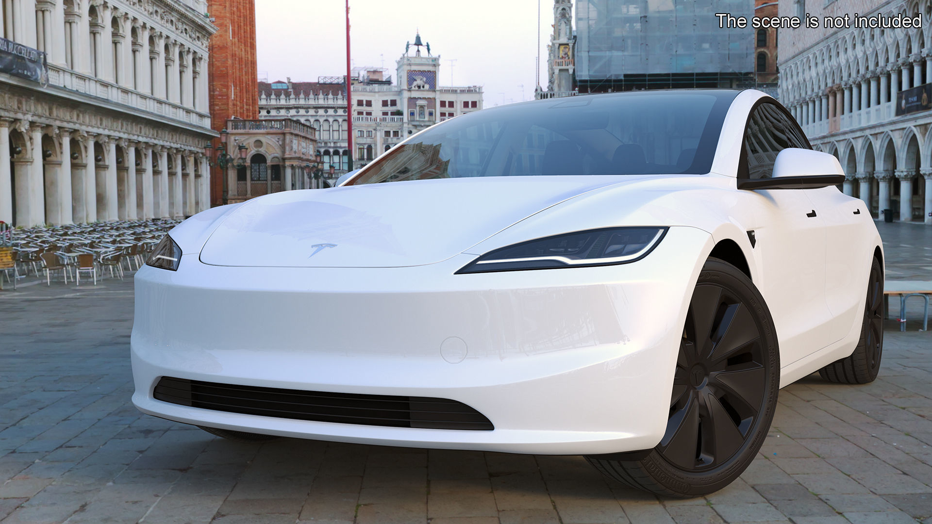 Tesla Model 3 2024 White Lights On Rigged 3D model