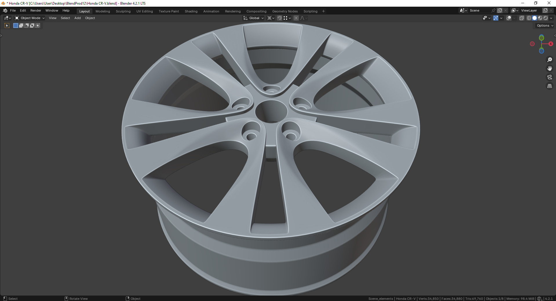 Honda CR-V 64040S Rim 3D model_9