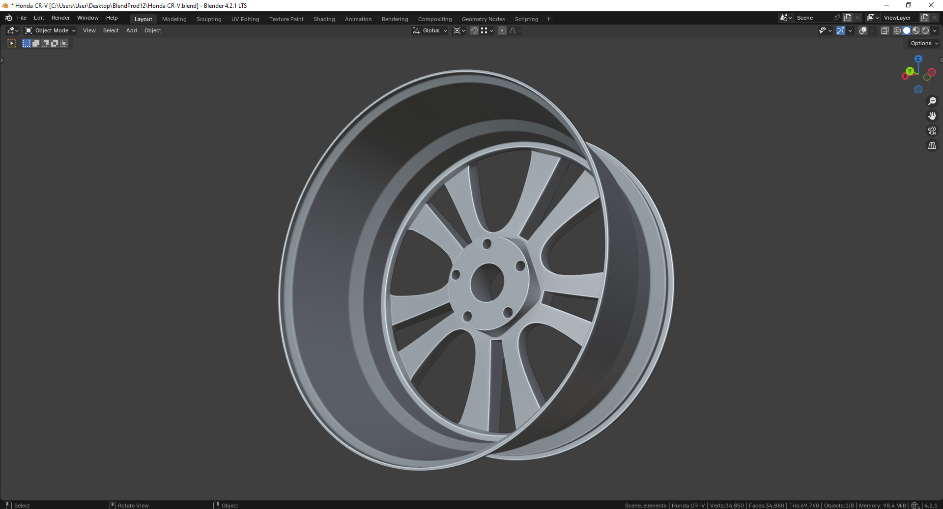 Honda CR-V 64040S Rim 3D model_8