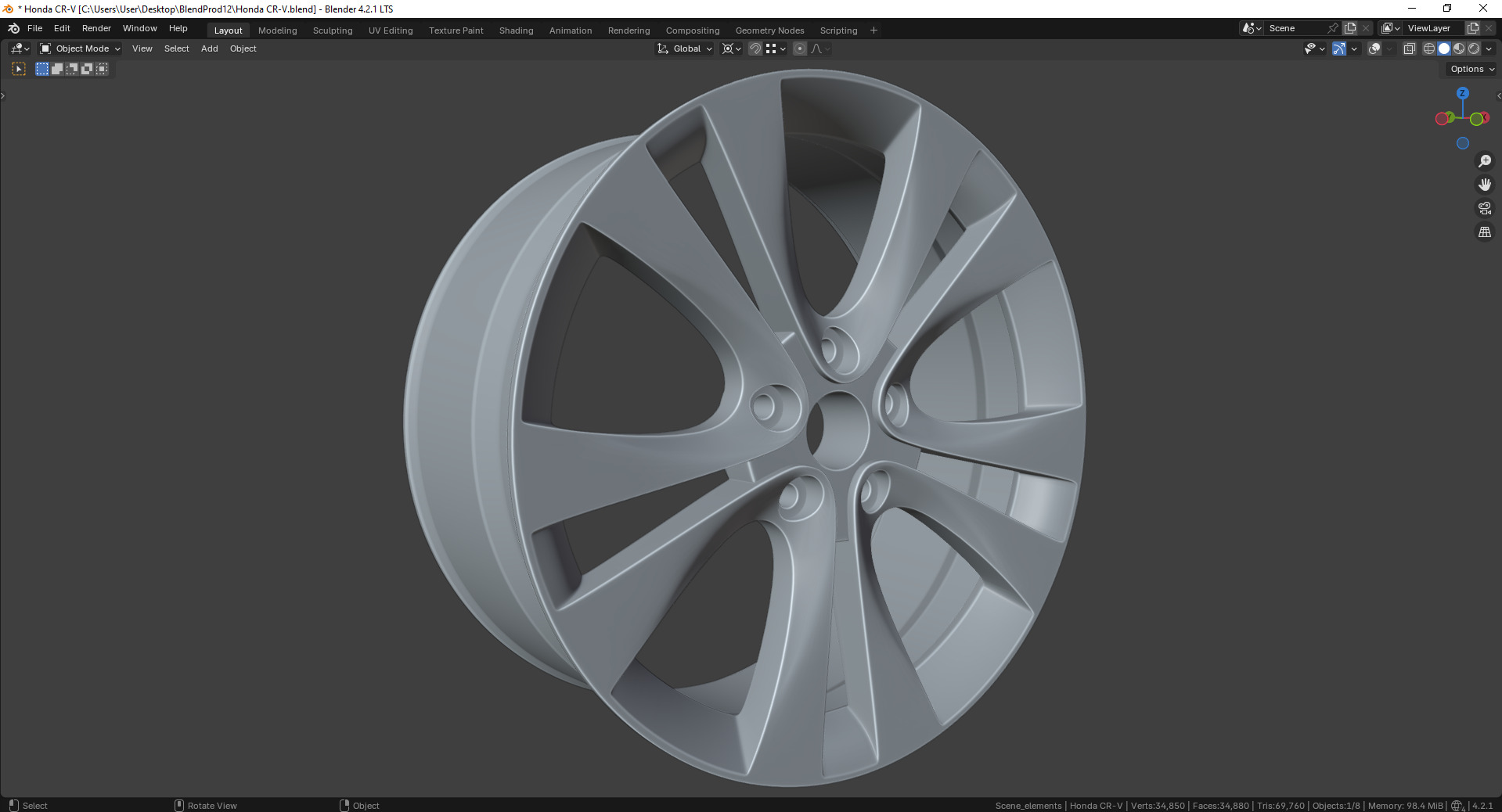Honda CR-V 64040S Rim 3D model_6