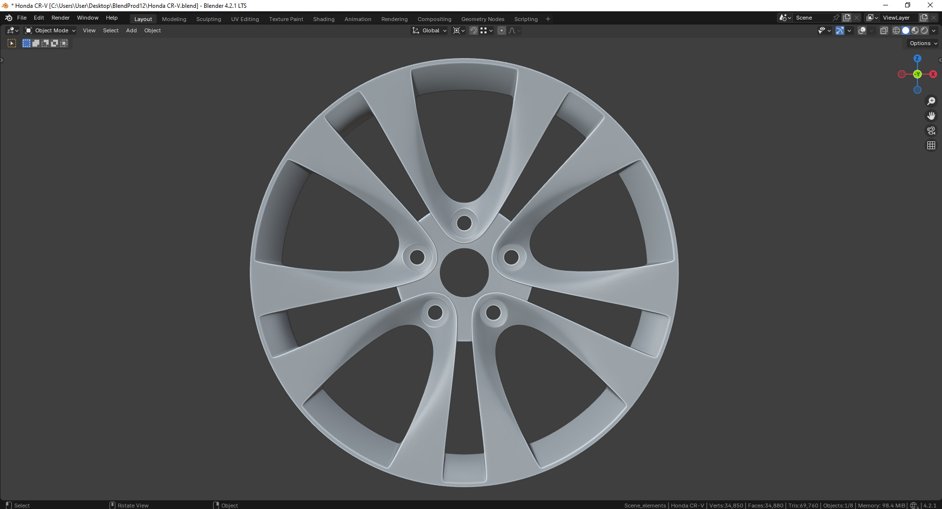 Honda CR-V 64040S Rim 3D model_5