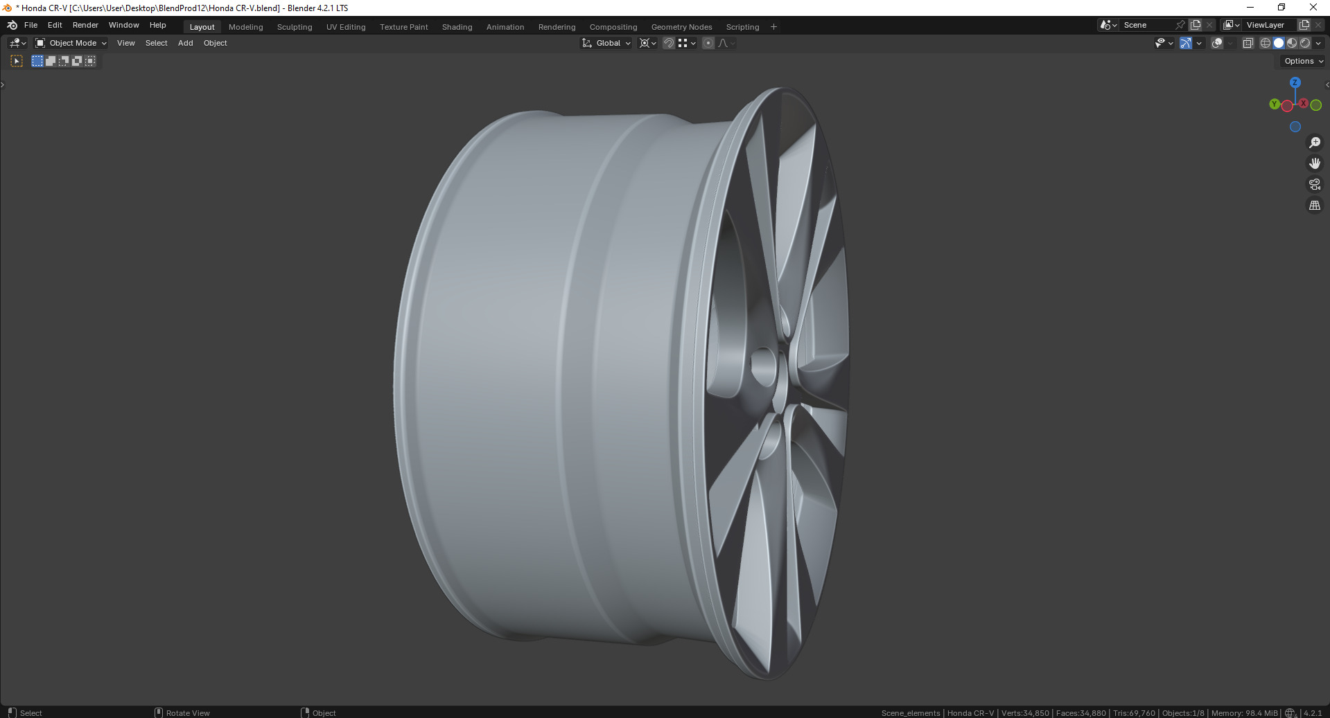 Honda CR-V 64040S Rim 3D model_7