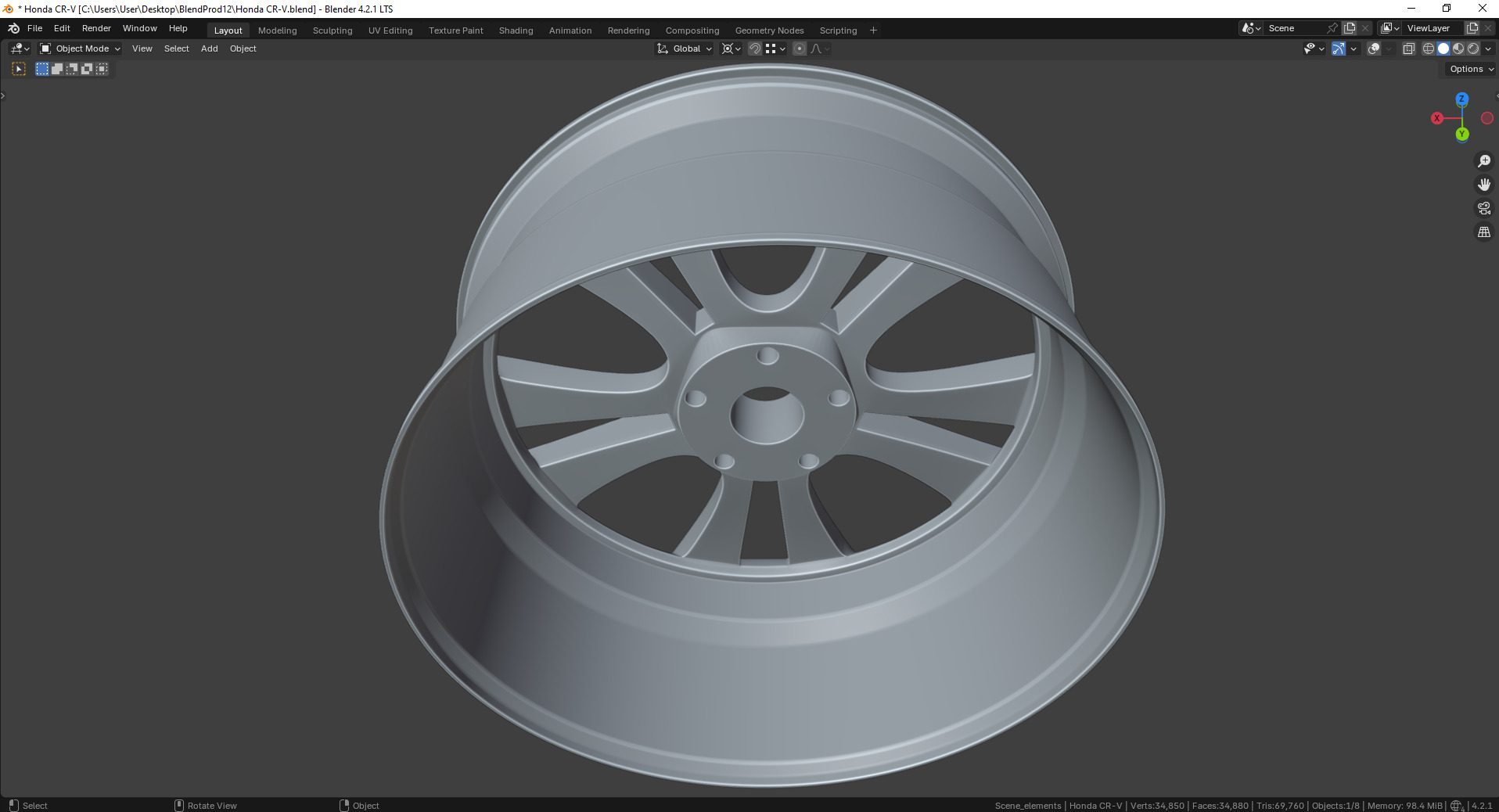 Honda CR-V 64040S Rim 3D model_13