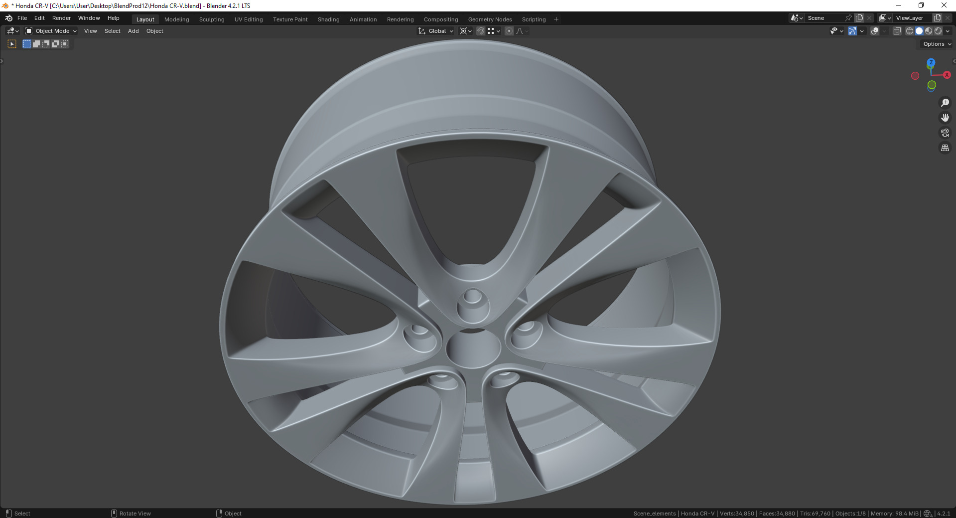 Honda CR-V 64040S Rim 3D model_12