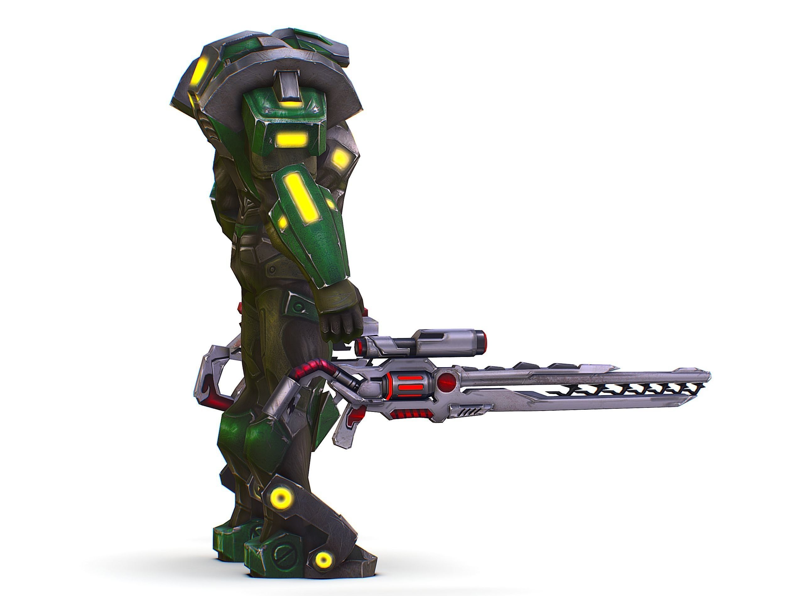 Cartoon Sci-Fi Cyborg Drone Sniper Soldier Low-poly 3D model_7