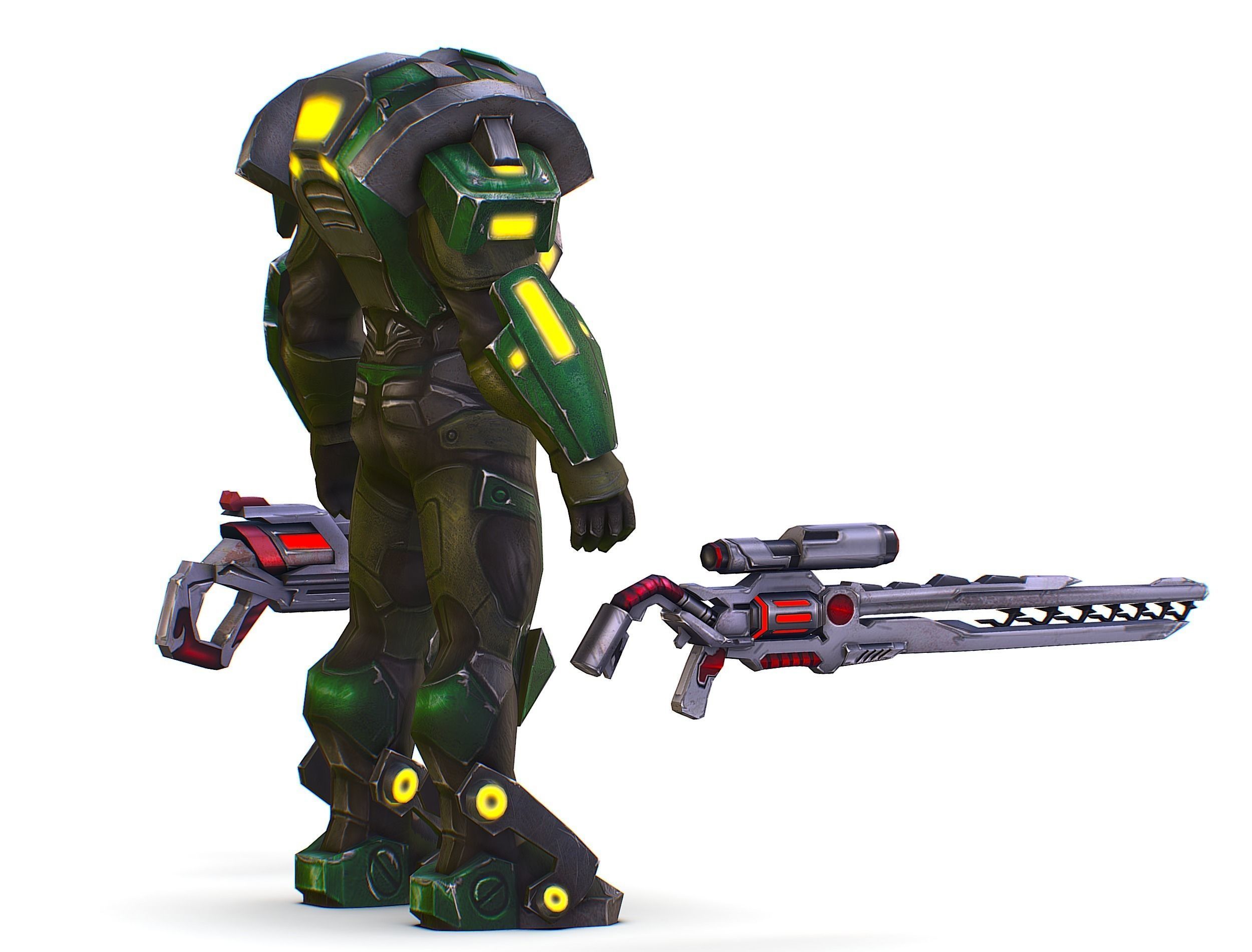 Cartoon Sci-Fi Cyborg Drone Sniper Soldier Low-poly 3D model_8