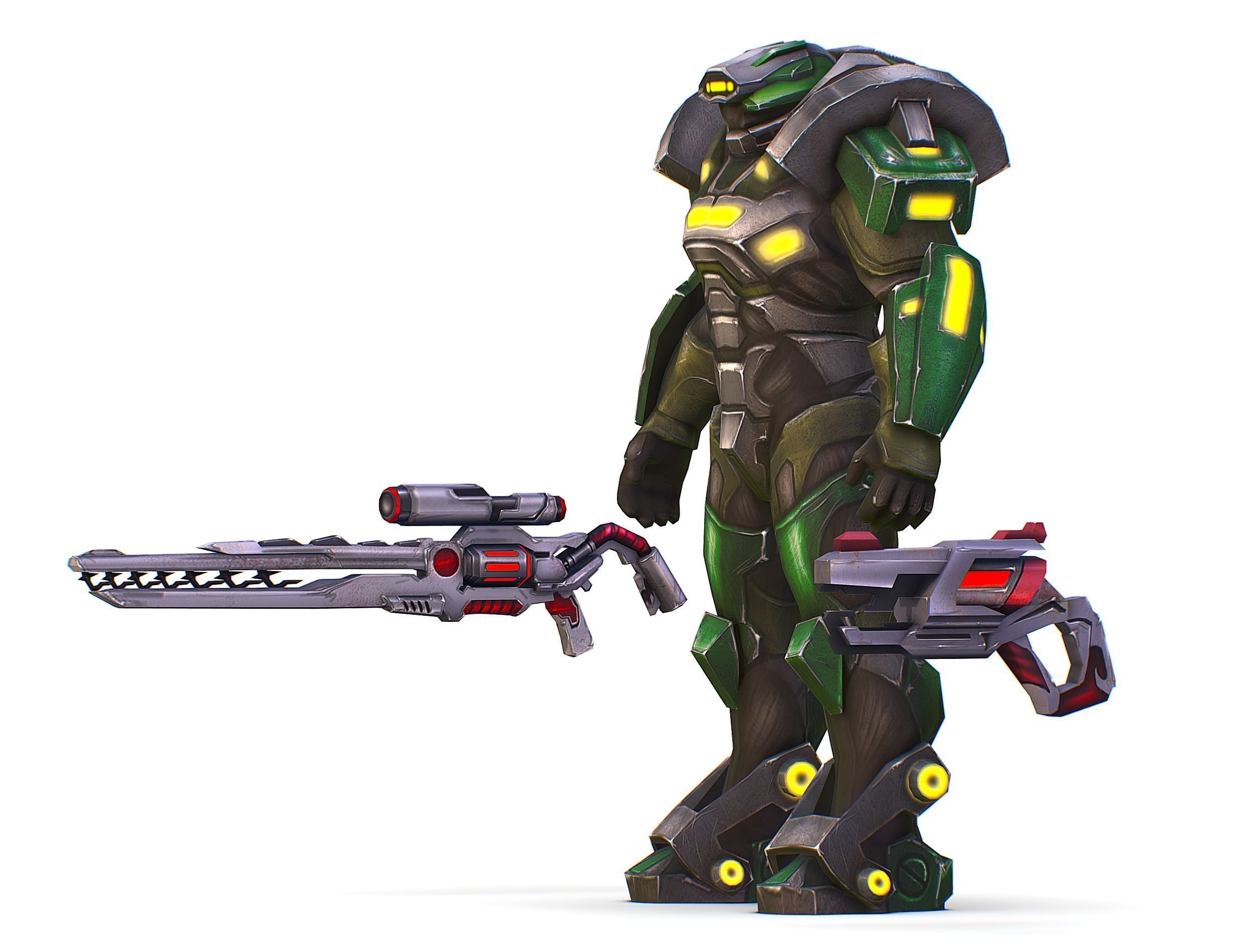 Cartoon Sci-Fi Cyborg Drone Sniper Soldier Low-poly 3D model_19