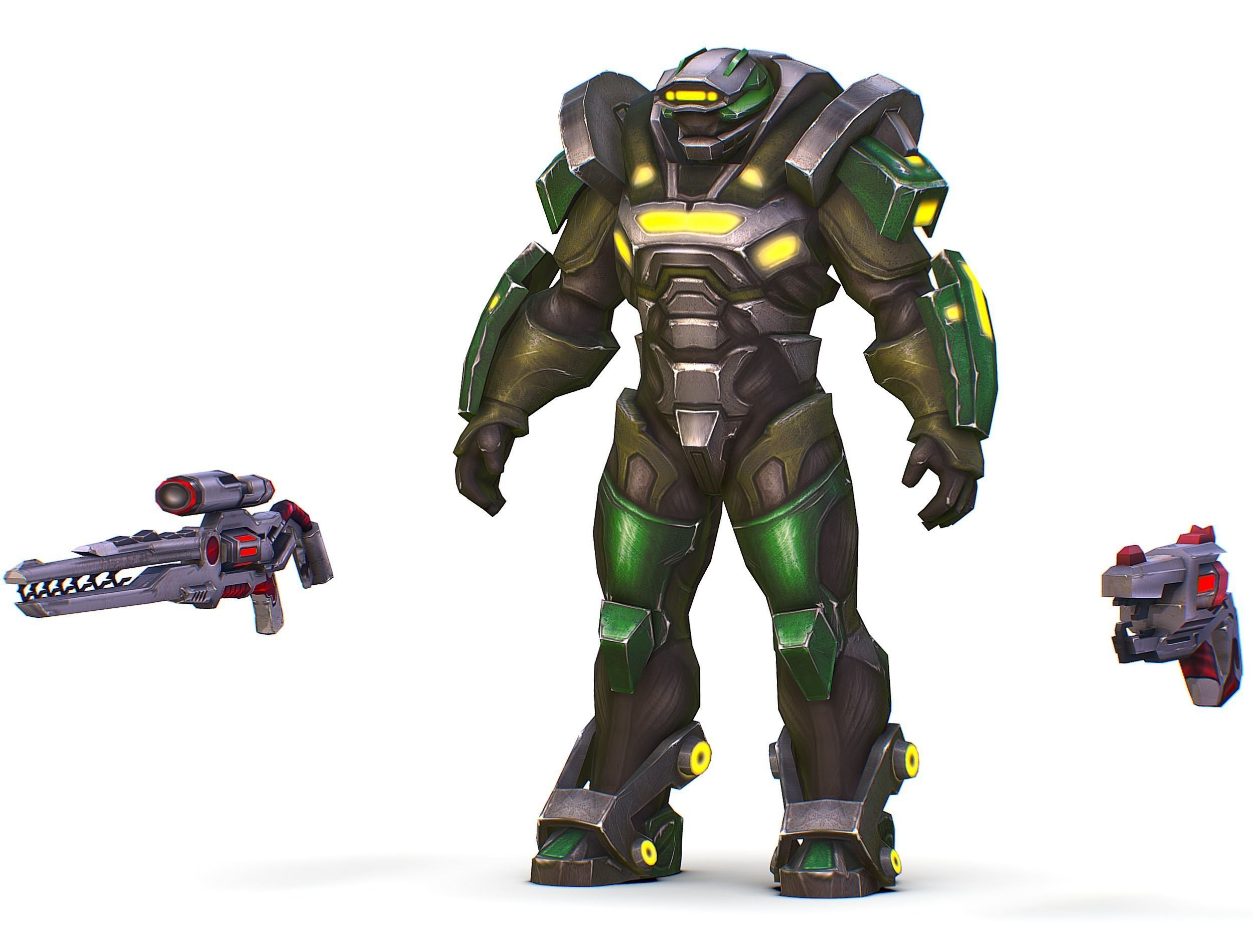 Cartoon Sci-Fi Cyborg Drone Sniper Soldier Low-poly 3D model_22