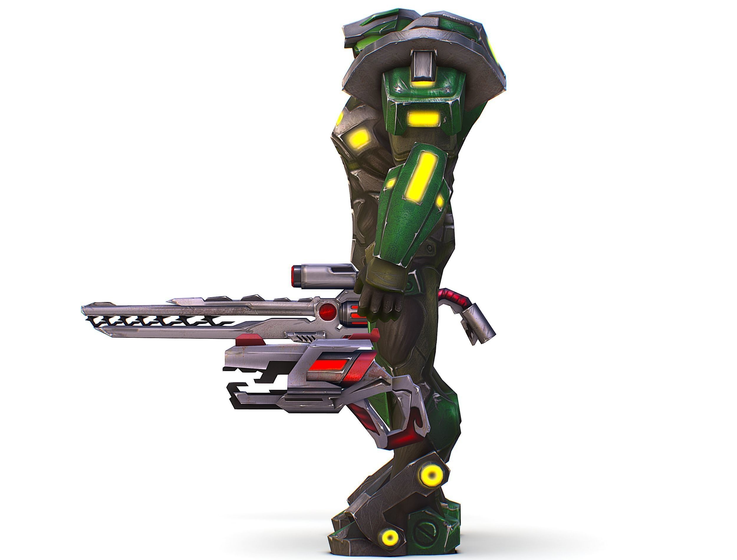 Cartoon Sci-Fi Cyborg Drone Sniper Soldier Low-poly 3D model_37