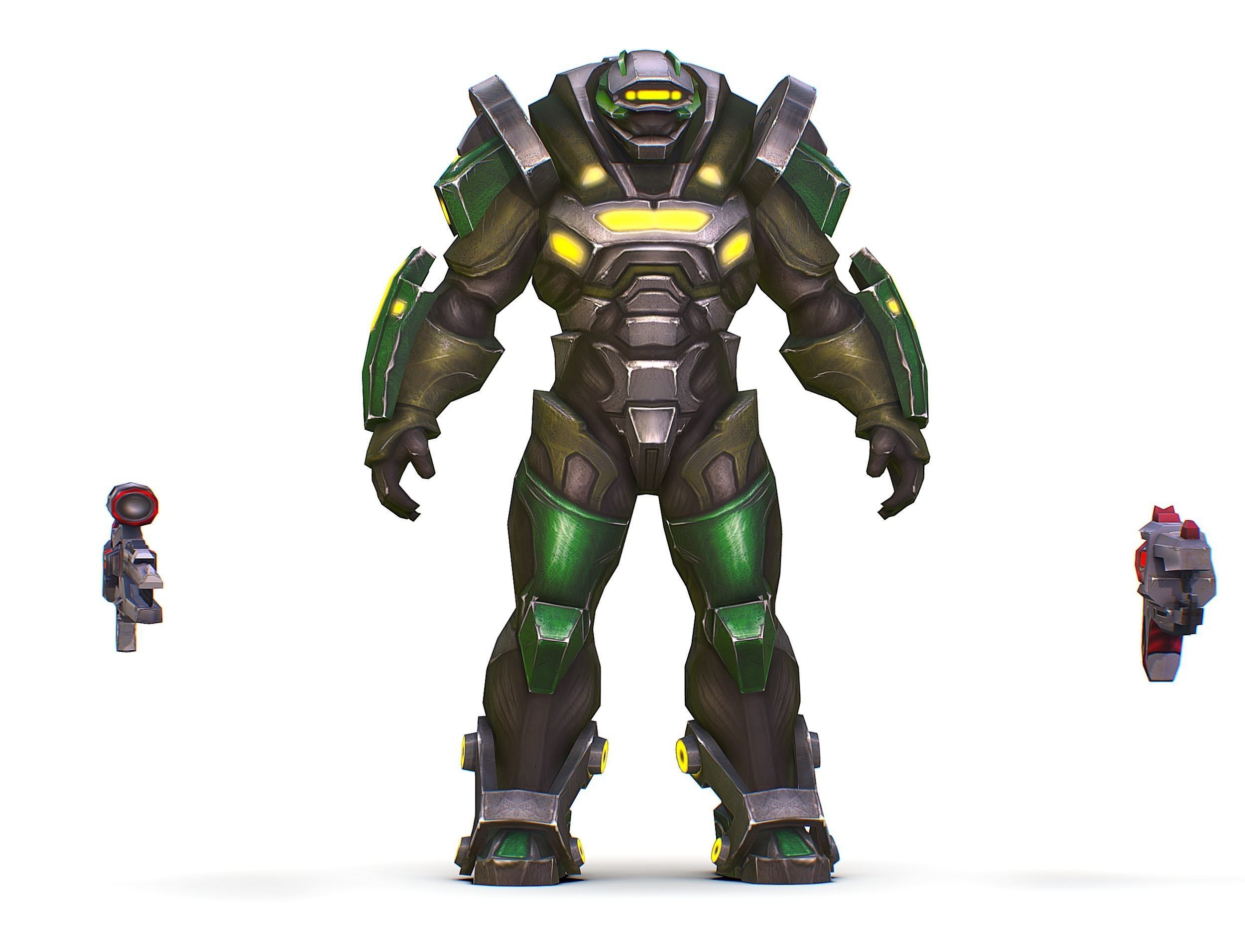 Cartoon Sci-Fi Cyborg Drone Sniper Soldier Low-poly 3D model_24