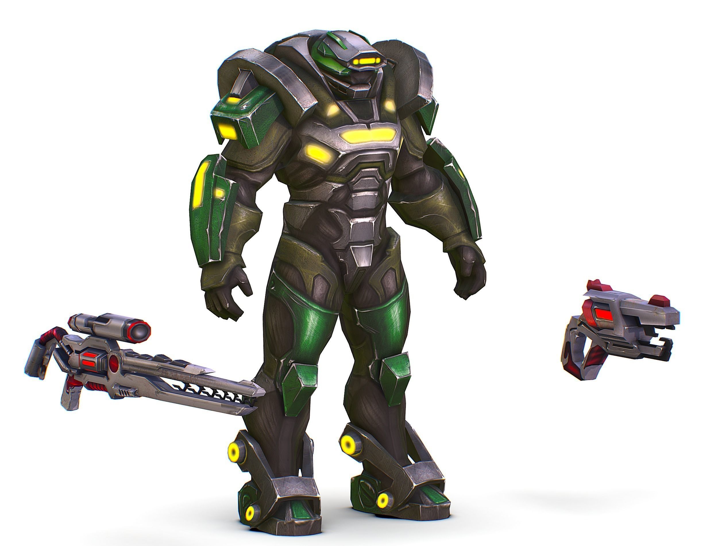 Cartoon Sci-Fi Cyborg Drone Sniper Soldier Low-poly 3D model_1