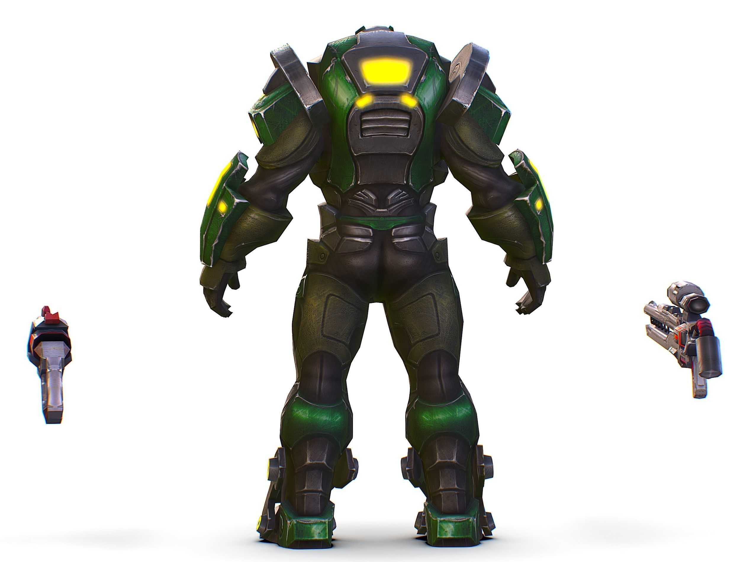 Cartoon Sci-Fi Cyborg Drone Sniper Soldier Low-poly 3D model_12