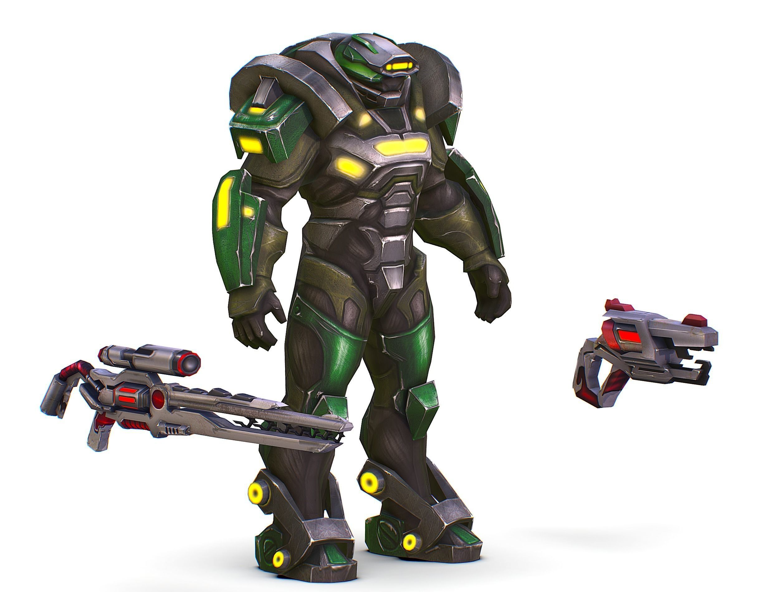 Cartoon Sci-Fi Cyborg Drone Sniper Soldier Low-poly 3D model_2