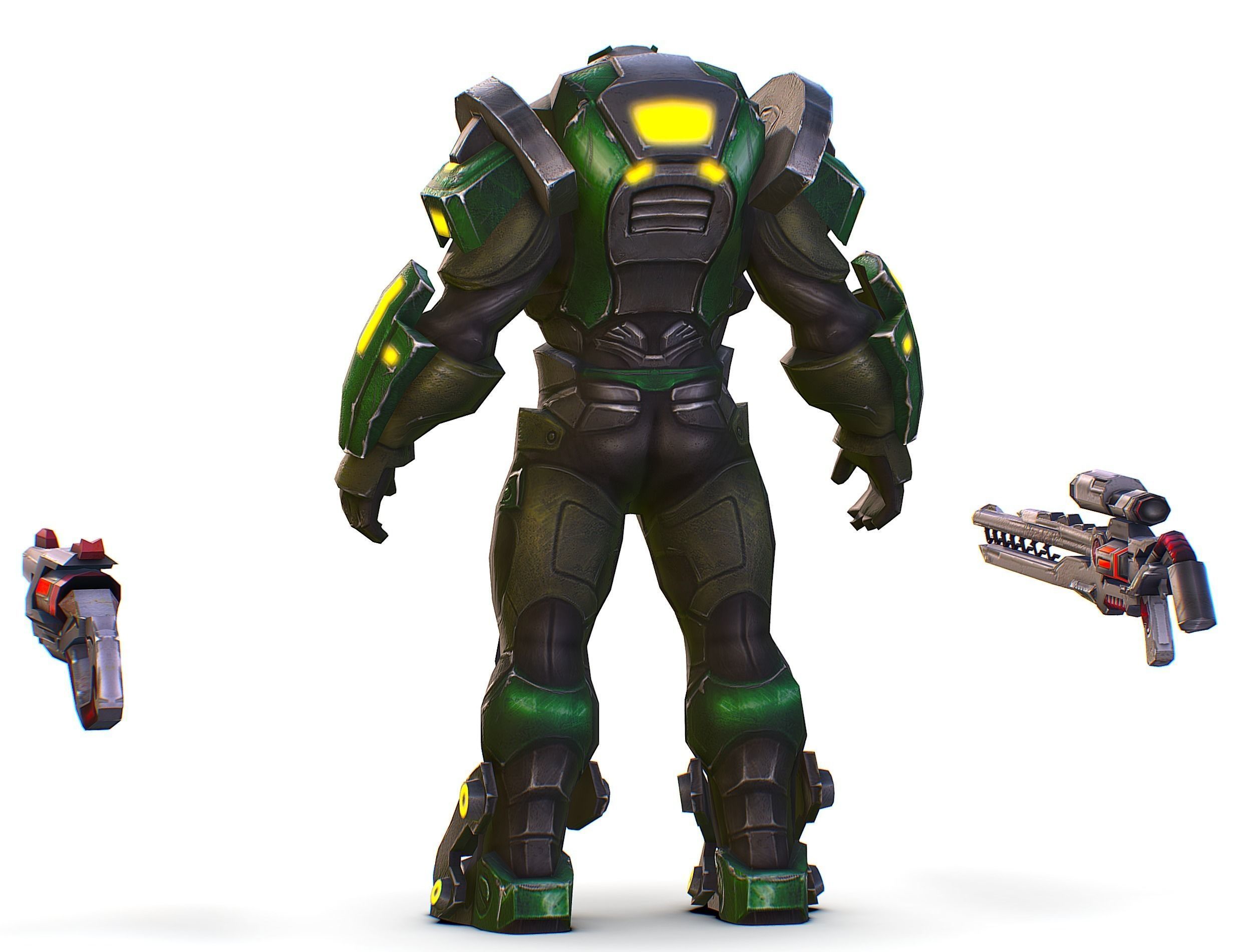 Cartoon Sci-Fi Cyborg Drone Sniper Soldier Low-poly 3D model_13