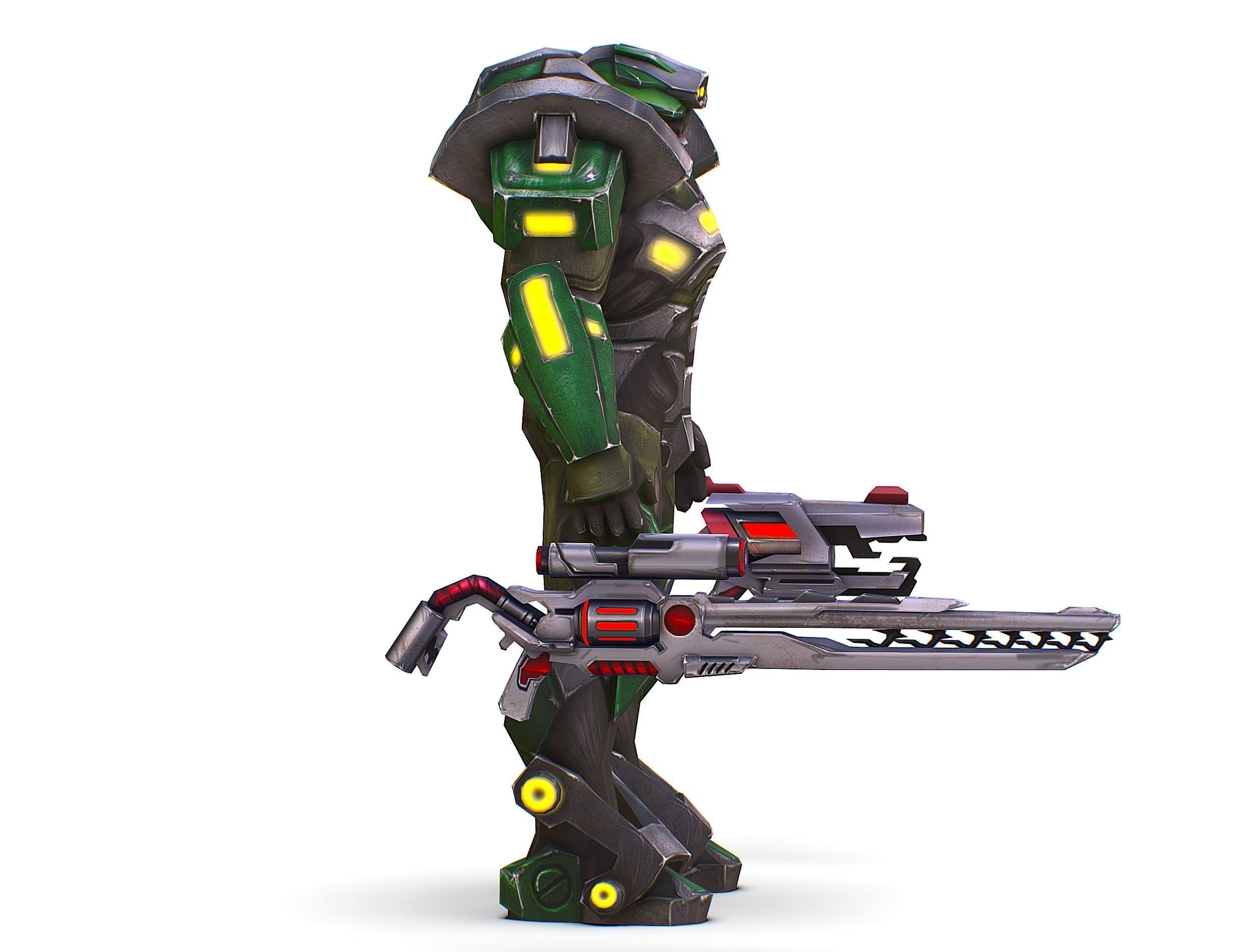 Cartoon Sci-Fi Cyborg Drone Sniper Soldier Low-poly 3D model_5