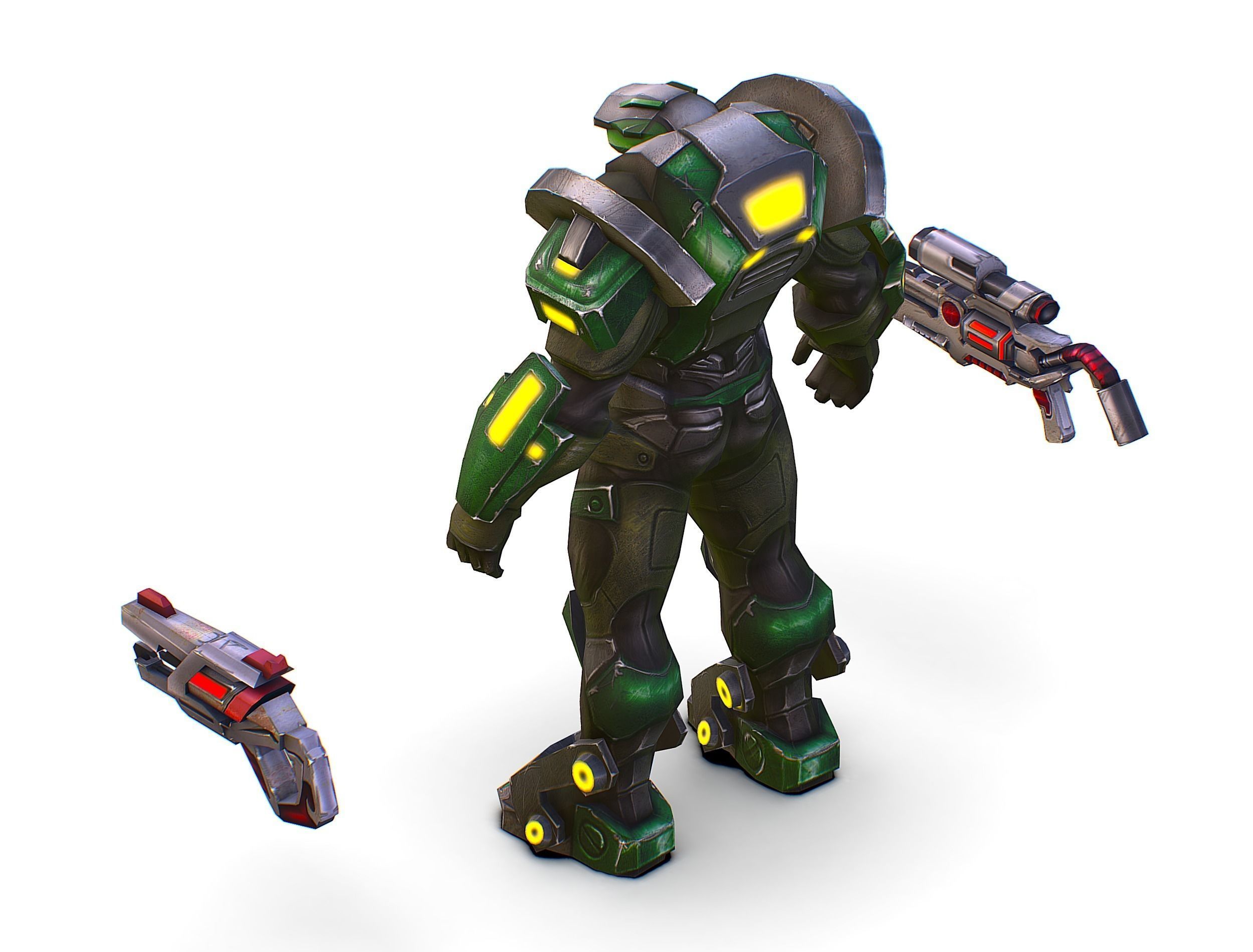 Cartoon Sci-Fi Cyborg Drone Sniper Soldier Low-poly 3D model_40