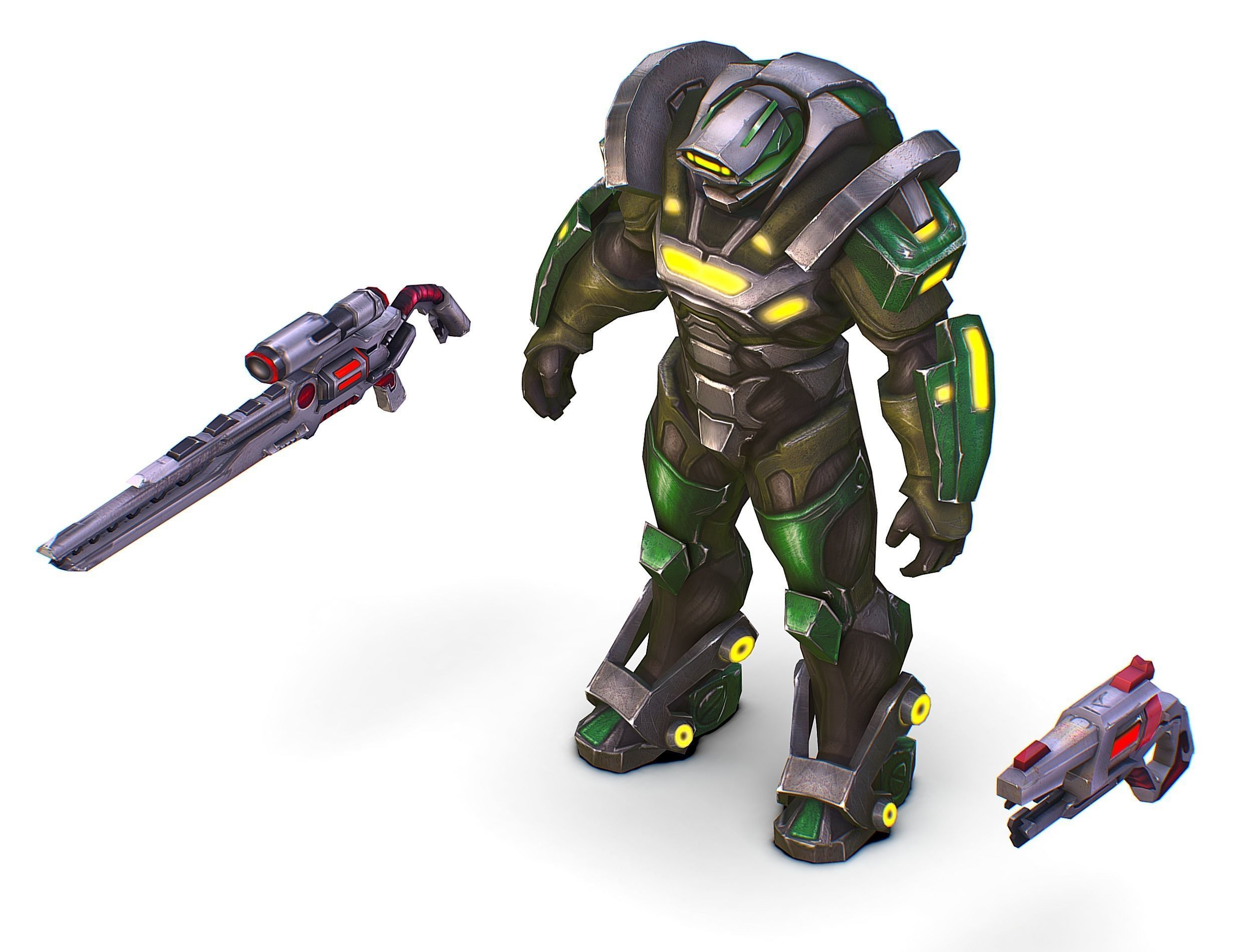 Cartoon Sci-Fi Cyborg Drone Sniper Soldier Low-poly 3D model_39