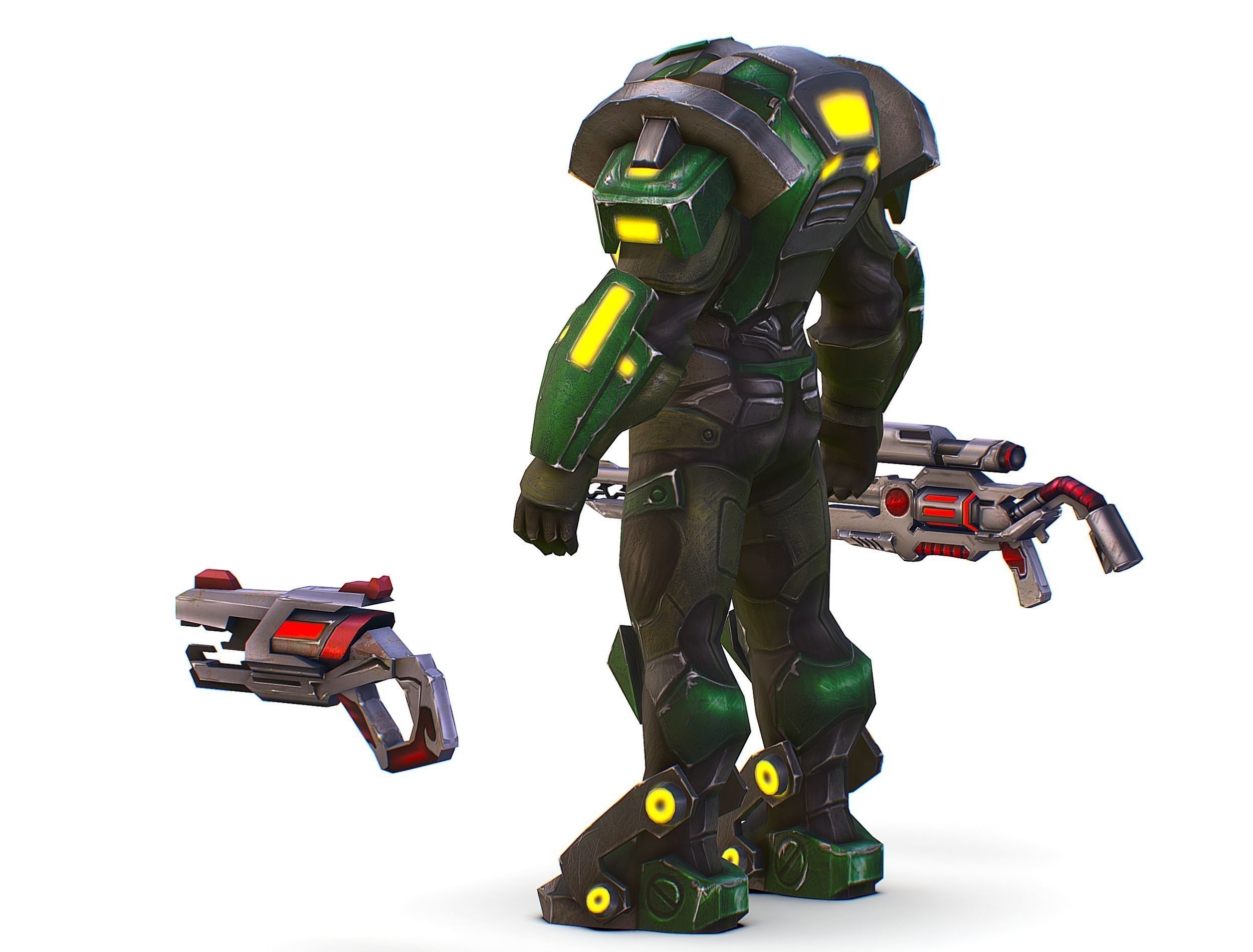 Cartoon Sci-Fi Cyborg Drone Sniper Soldier Low-poly 3D model_16