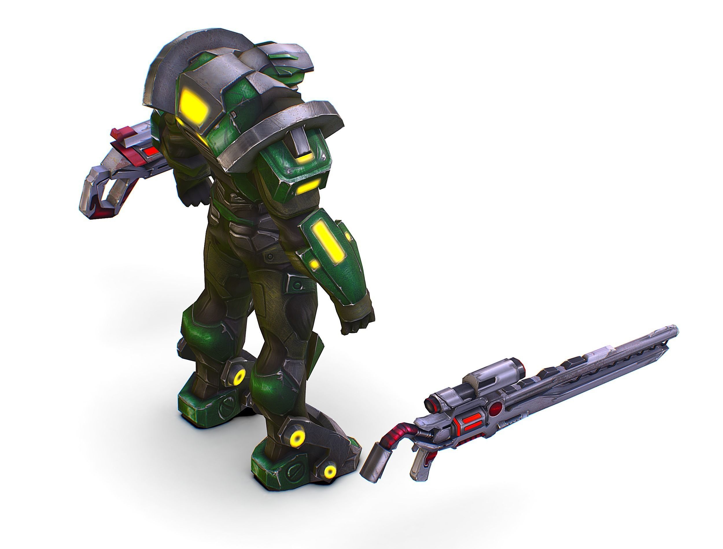 Cartoon Sci-Fi Cyborg Drone Sniper Soldier Low-poly 3D model_41