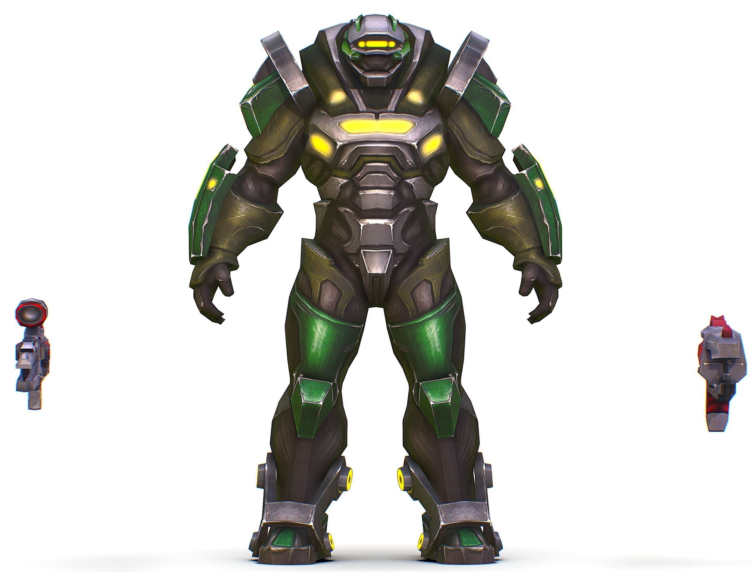 Cartoon Sci-Fi Cyborg Drone Sniper Soldier Low-poly 3D model_34