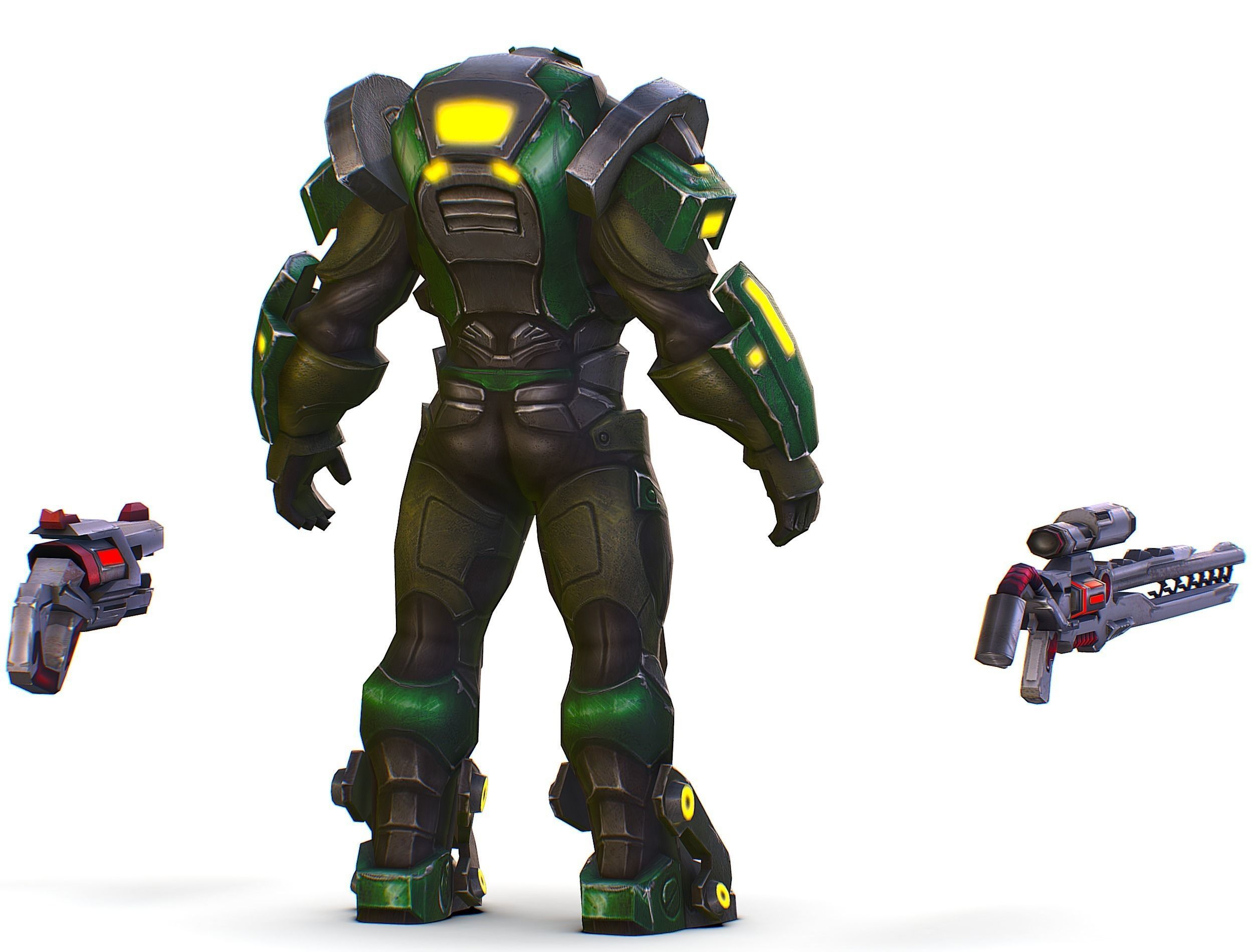 Cartoon Sci-Fi Cyborg Drone Sniper Soldier Low-poly 3D model_10