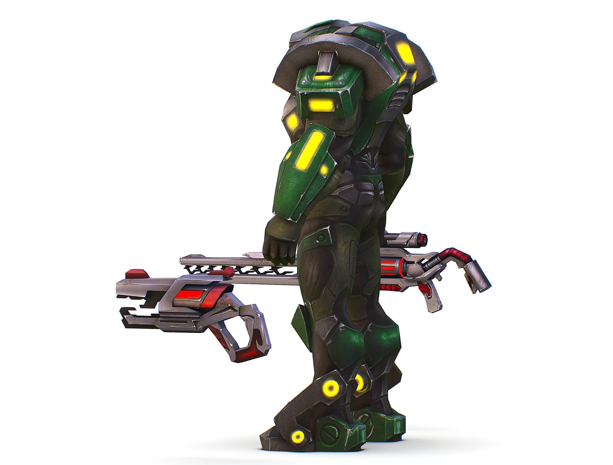 Cartoon Sci-Fi Cyborg Drone Sniper Soldier Low-poly 3D model_17