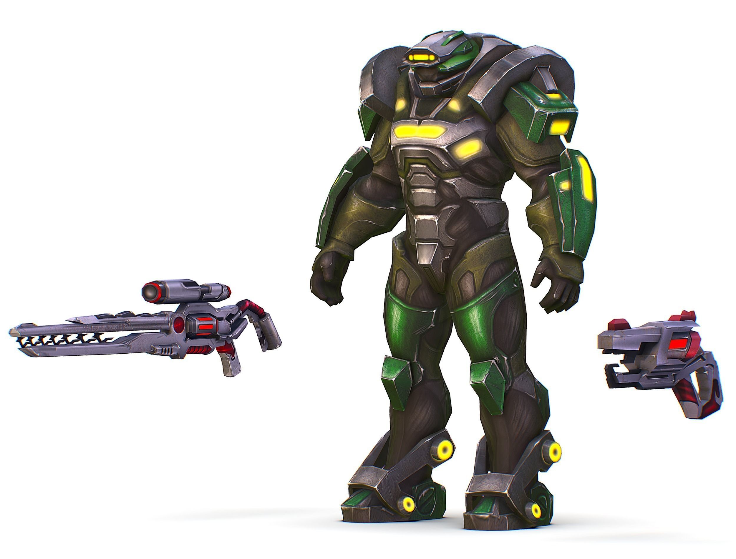 Cartoon Sci-Fi Cyborg Drone Sniper Soldier Low-poly 3D model_21