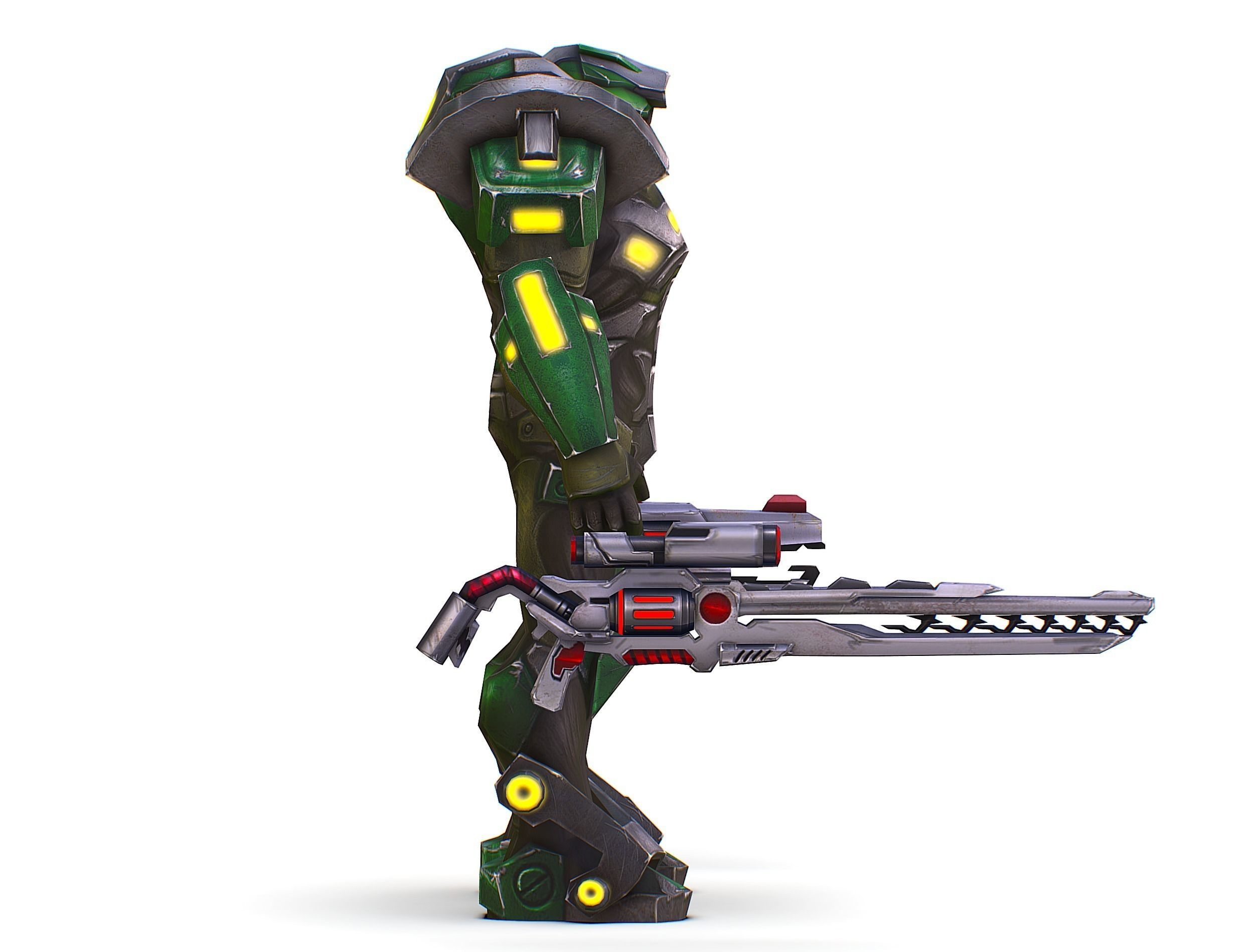 Cartoon Sci-Fi Cyborg Drone Sniper Soldier Low-poly 3D model_6