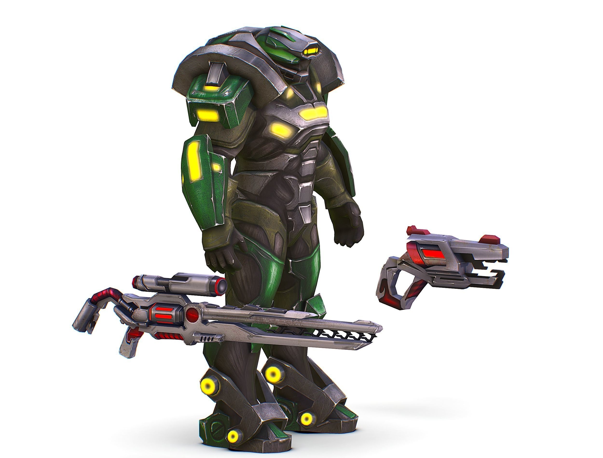 Cartoon Sci-Fi Cyborg Drone Sniper Soldier Low-poly 3D model_3