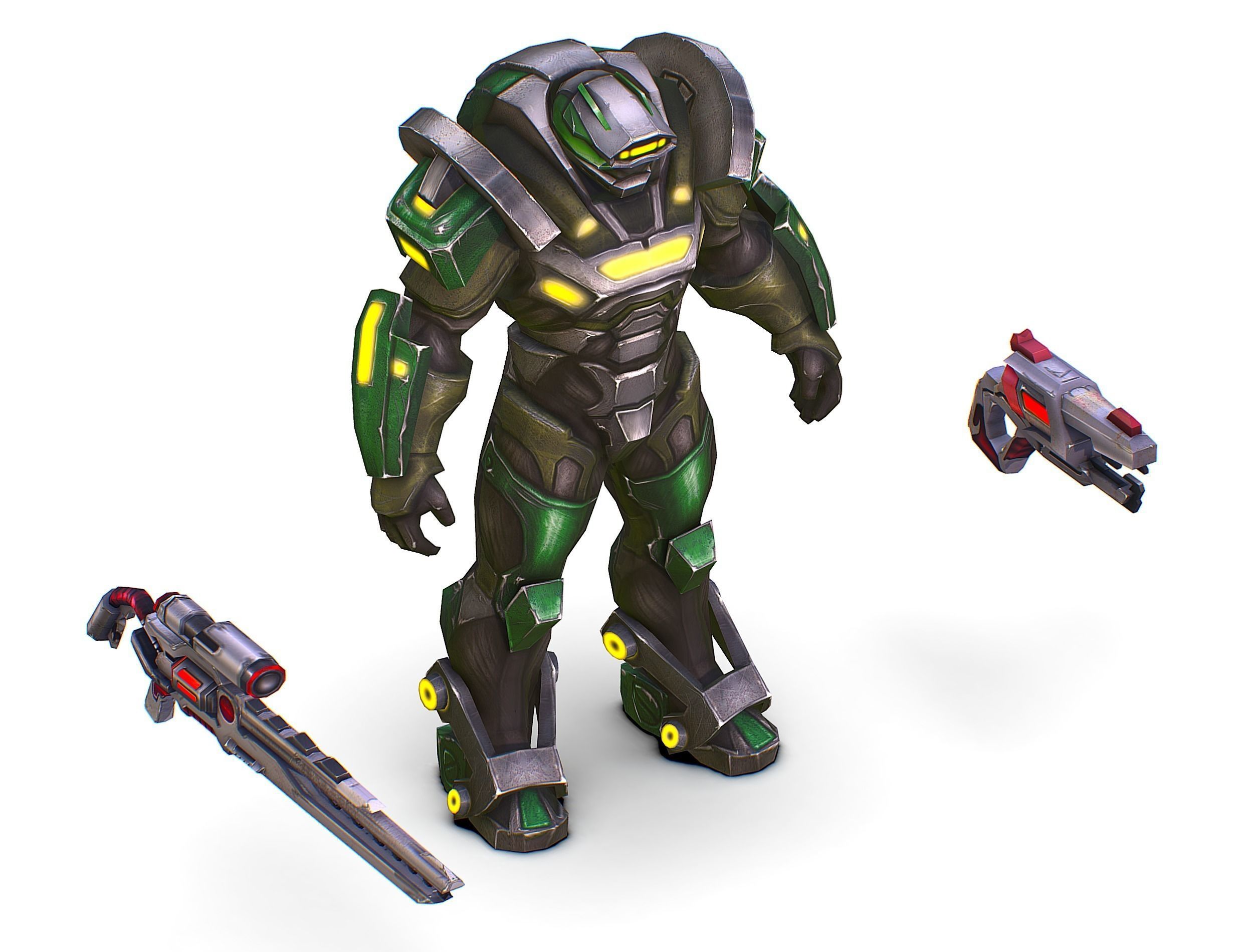 Cartoon Sci-Fi Cyborg Drone Sniper Soldier Low-poly 3D model_38