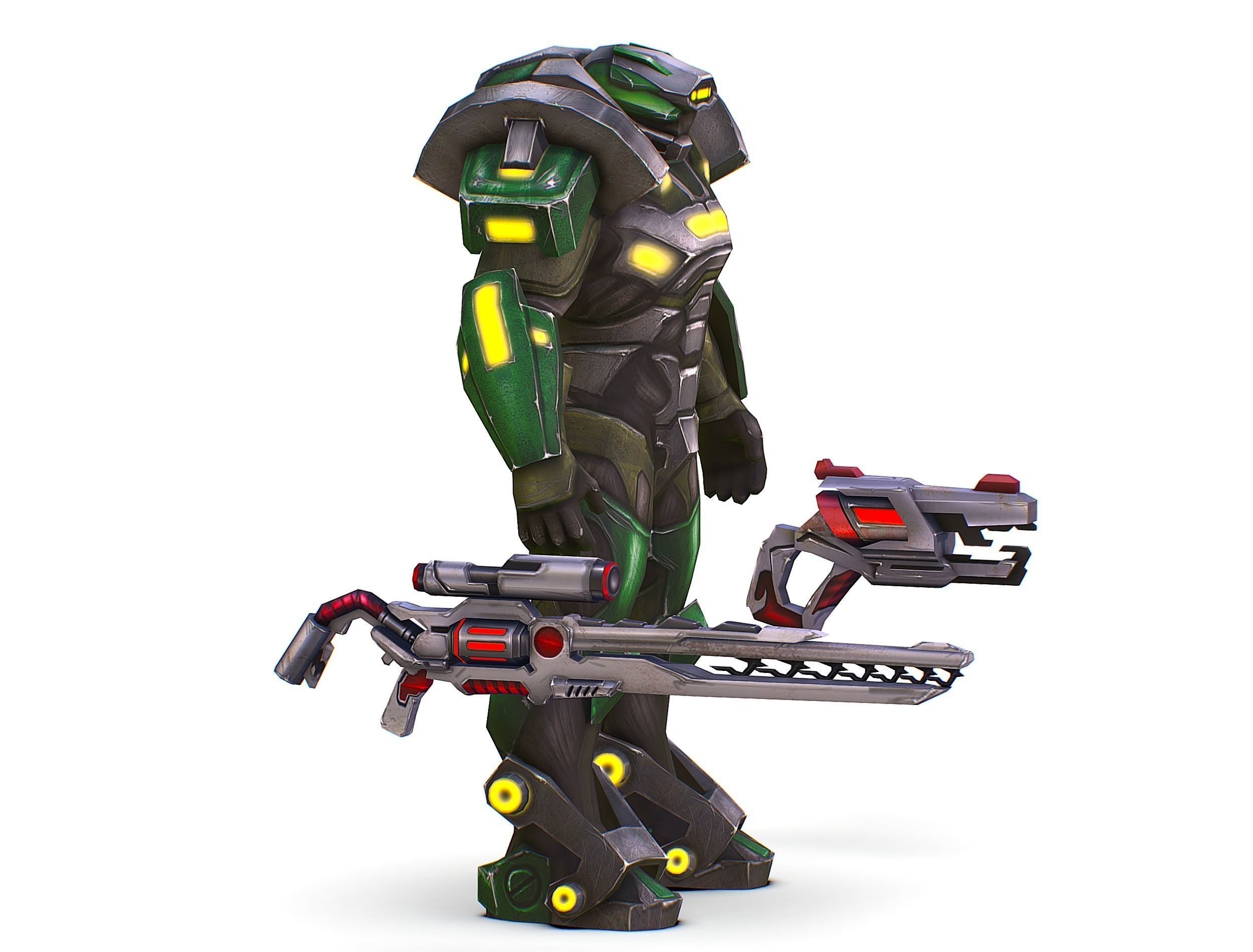 Cartoon Sci-Fi Cyborg Drone Sniper Soldier Low-poly 3D model_4