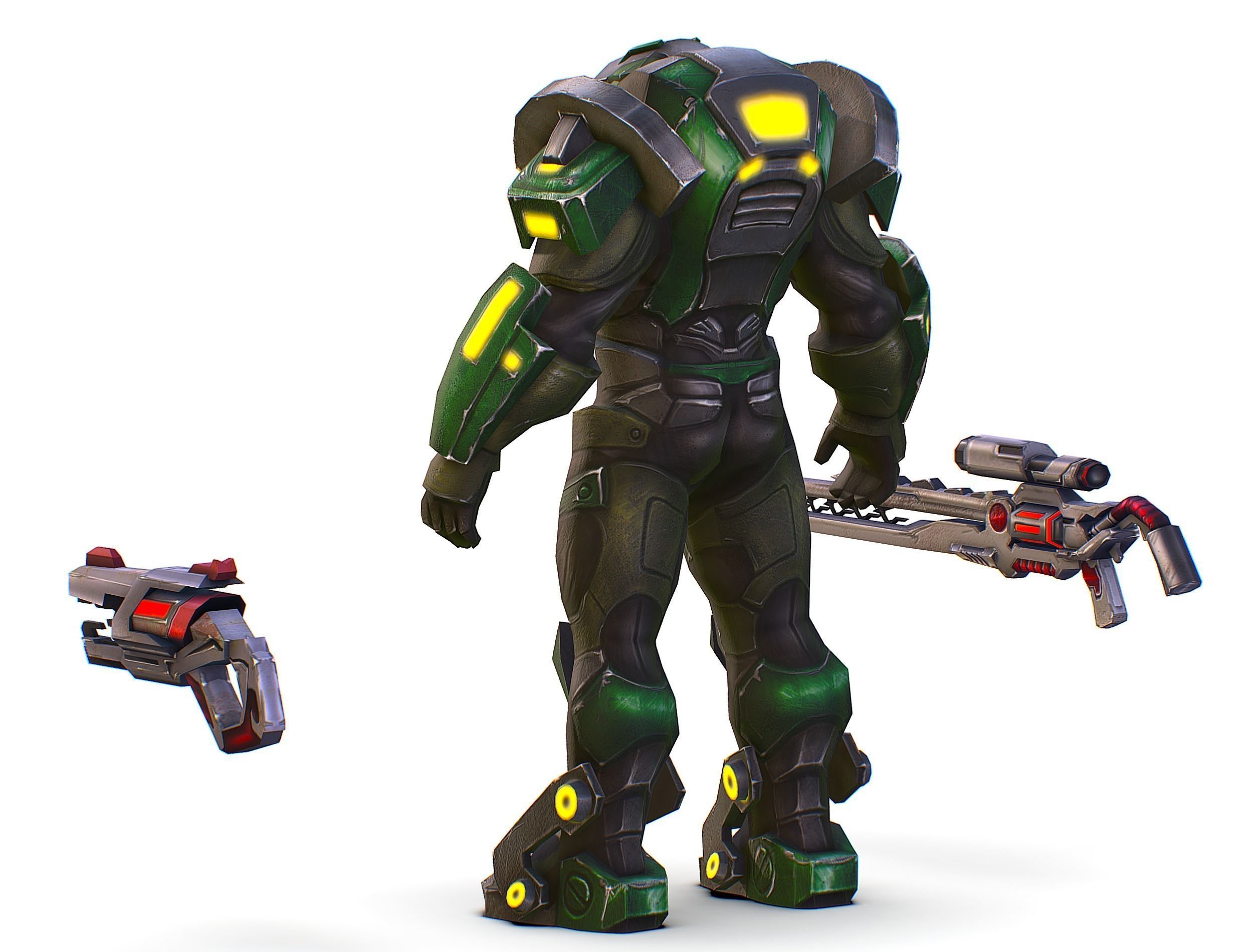 Cartoon Sci-Fi Cyborg Drone Sniper Soldier Low-poly 3D model_15