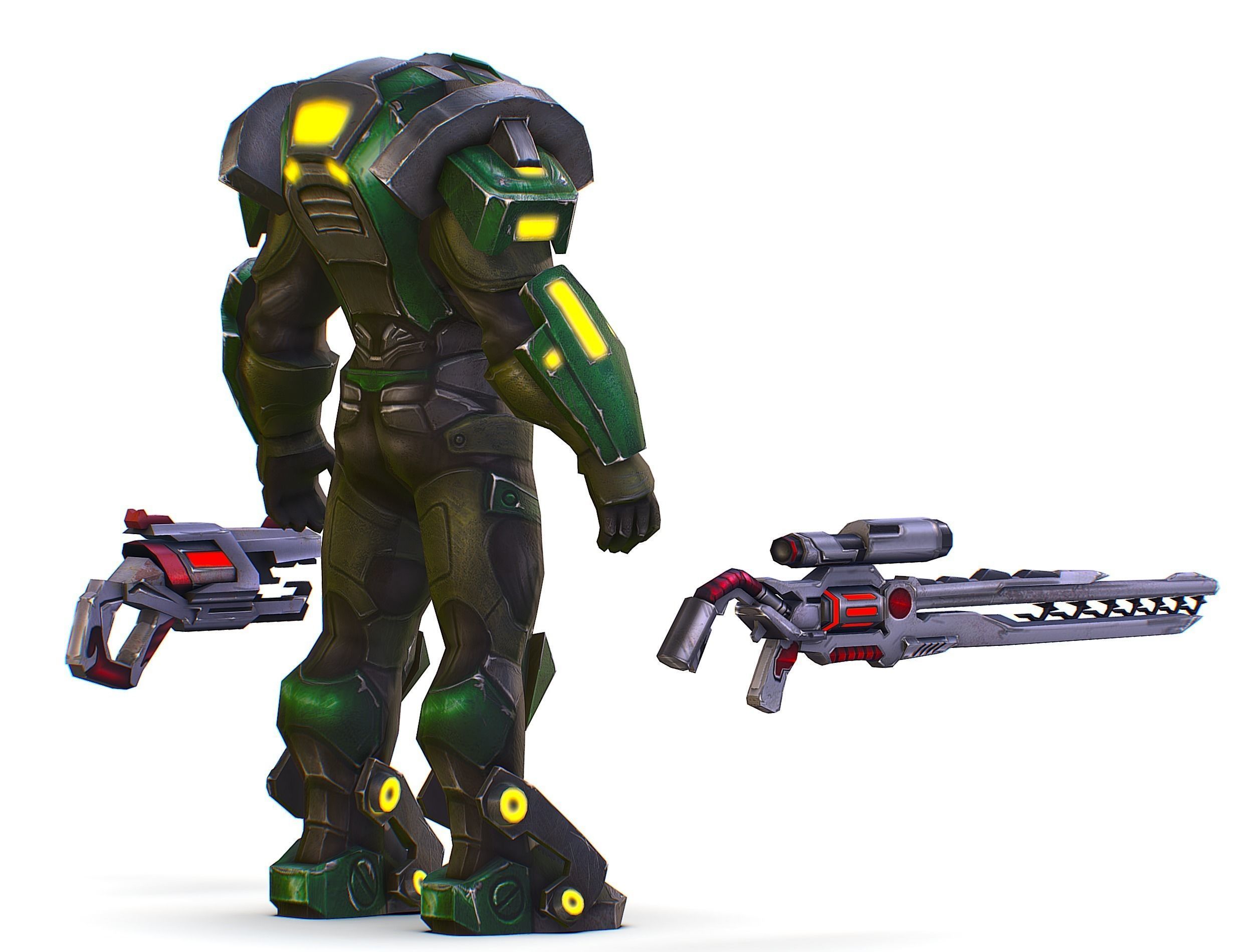 Cartoon Sci-Fi Cyborg Drone Sniper Soldier Low-poly 3D model_9