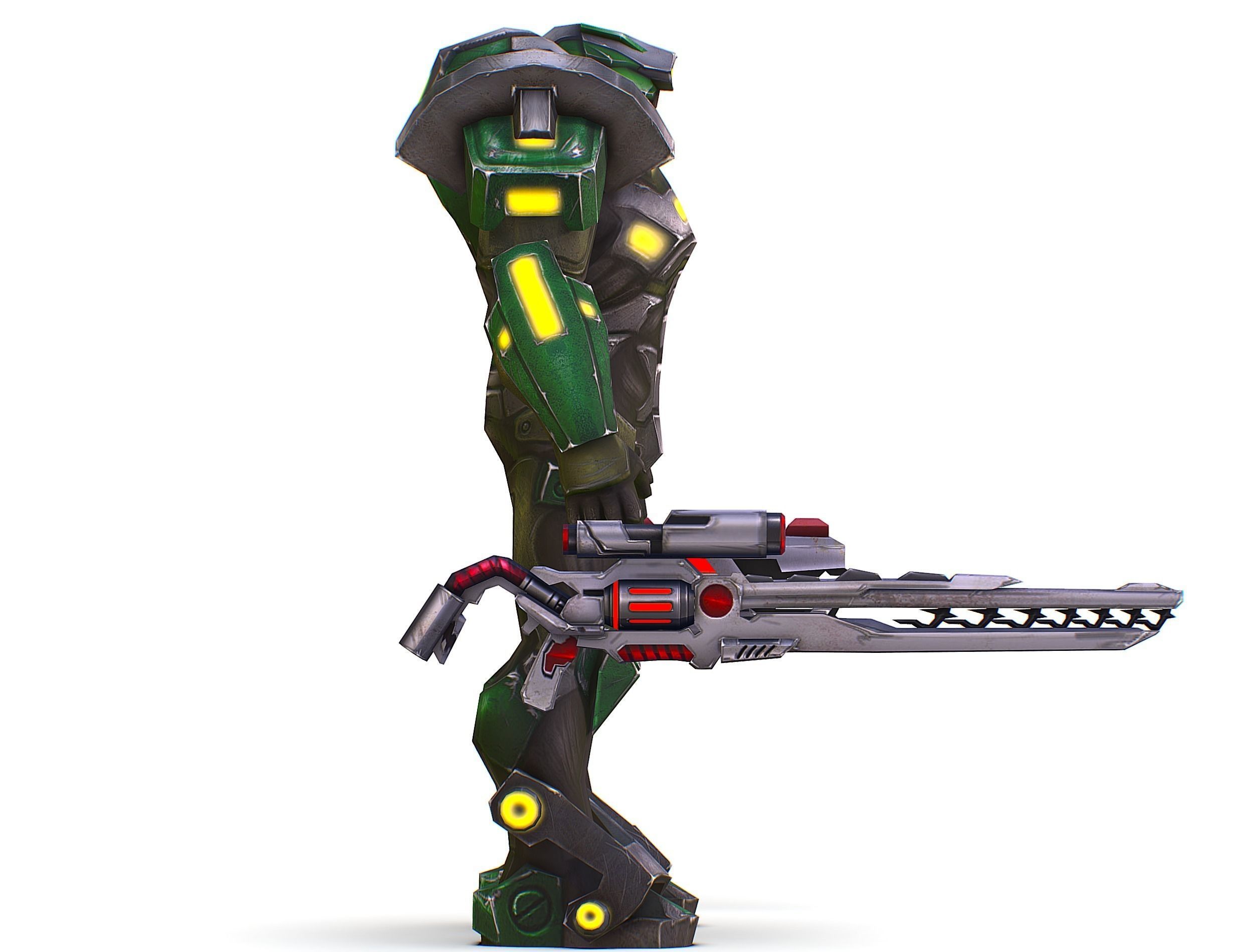 Cartoon Sci-Fi Cyborg Drone Sniper Soldier Low-poly 3D model_35