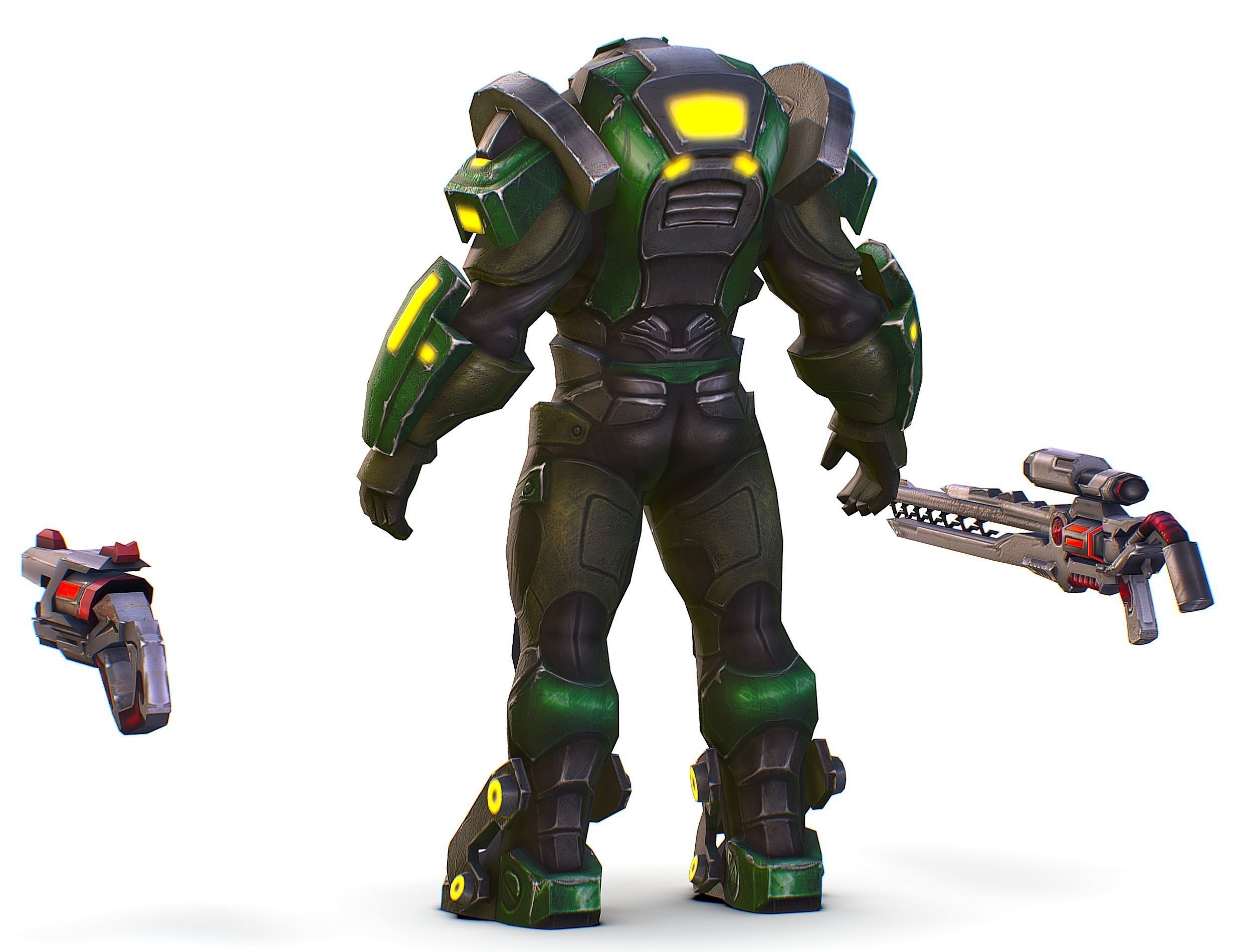 Cartoon Sci-Fi Cyborg Drone Sniper Soldier Low-poly 3D model_14