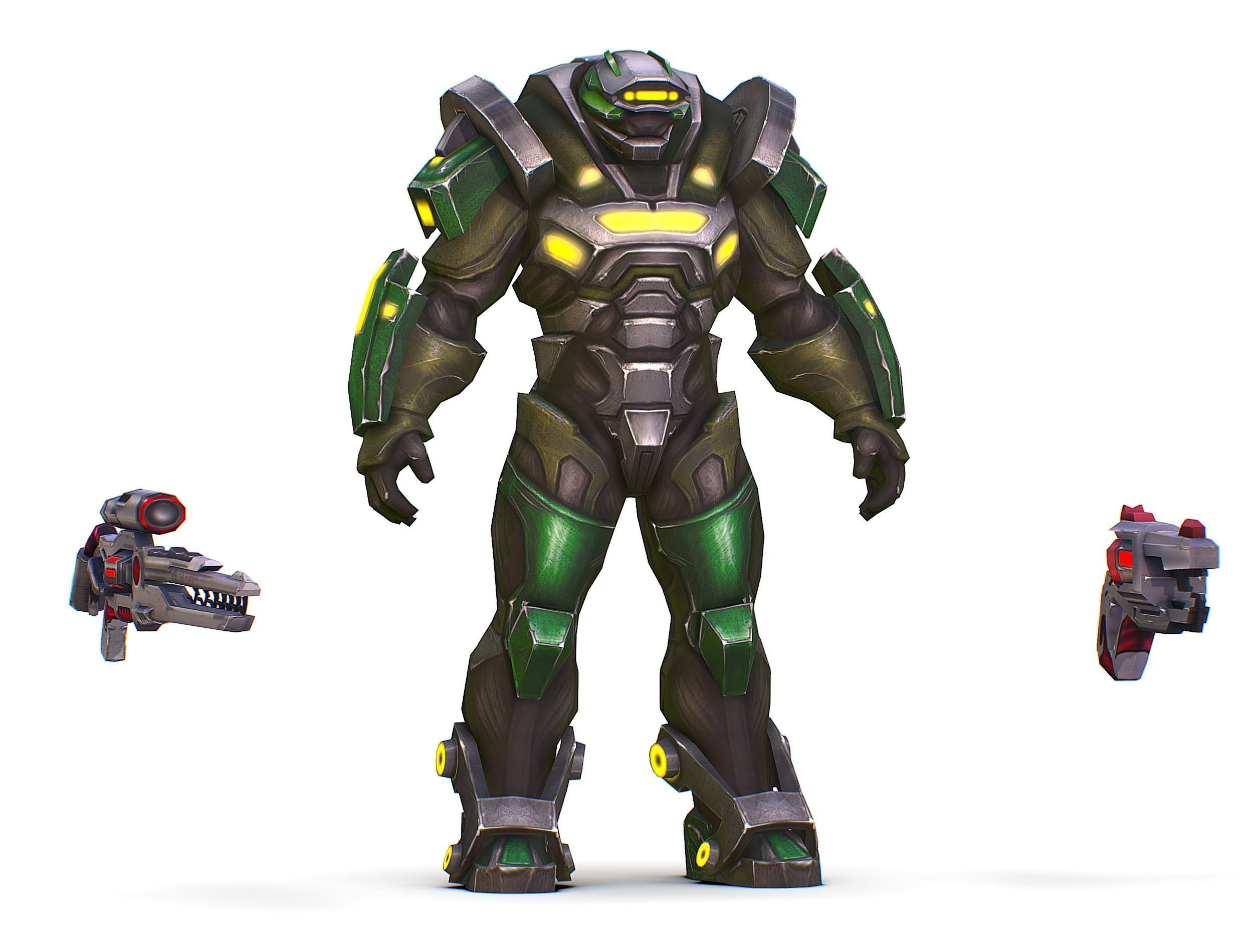 Cartoon Sci-Fi Cyborg Drone Sniper Soldier Low-poly 3D model_25