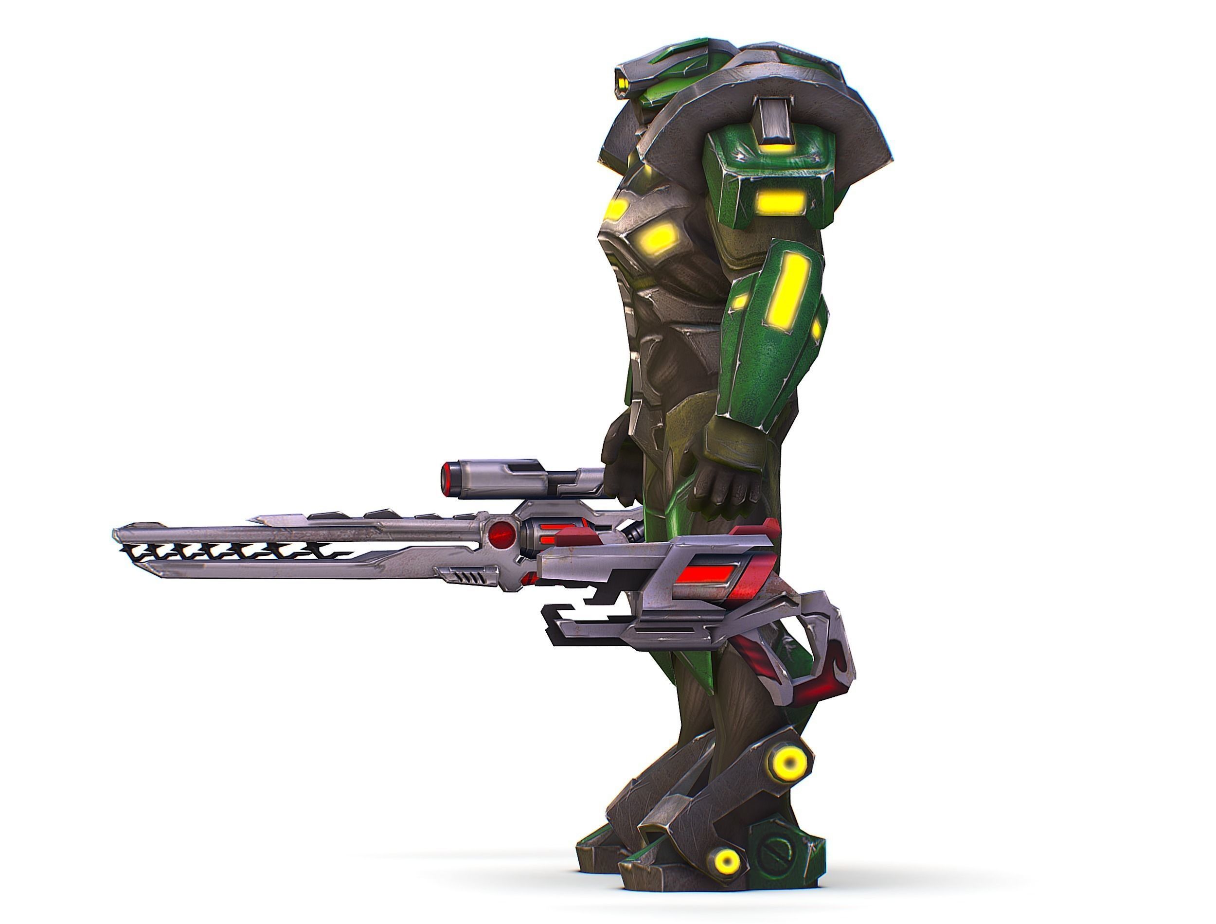 Cartoon Sci-Fi Cyborg Drone Sniper Soldier Low-poly 3D model_18